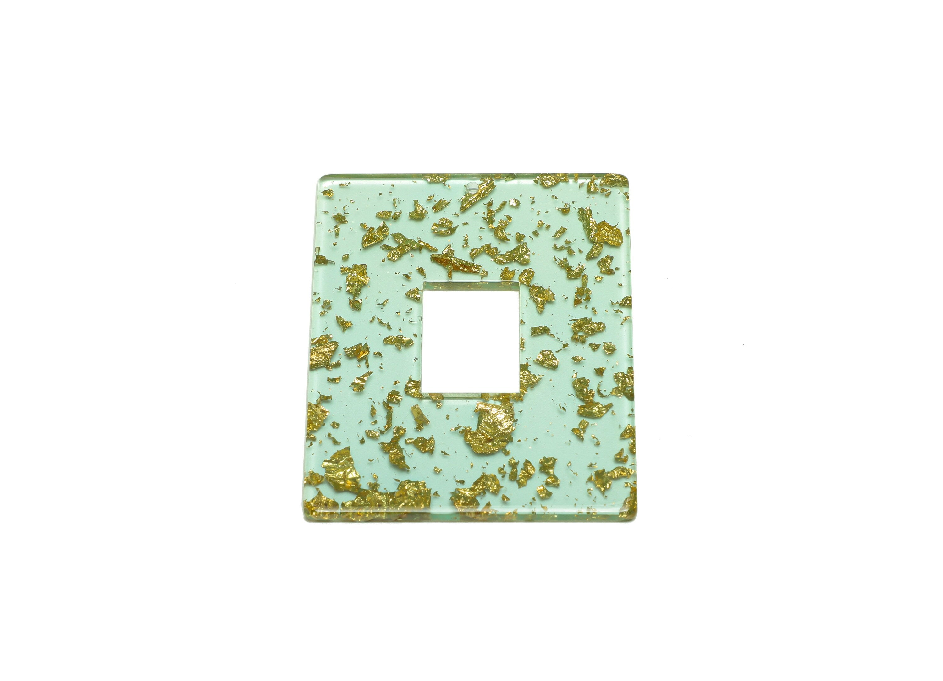 Acrylic Rectangle Charm - Transparent Gold Confetti Pendant - Big Rectangle Earring Charm - Code: A546 - 49x40x2mm - AC2614-A546 - DOMEDBAZAAR