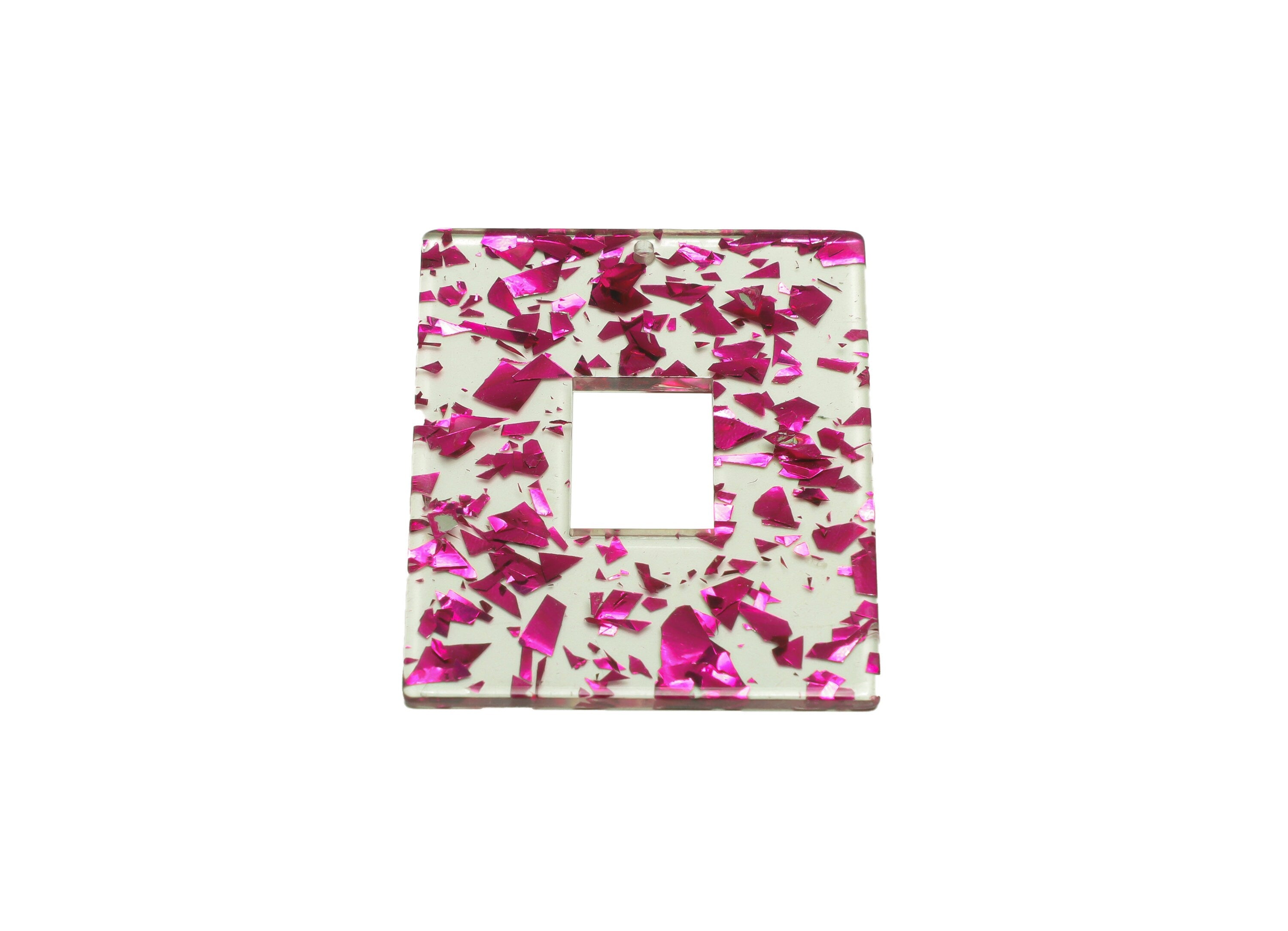 Acrylic Rectangle Charm - Transparent Confetti Pendant - Big Rectangle Earring Charm - Jewelry Making - Code: A954 - 49x40x2mm - AC2614-A954 - DOMEDBAZAAR