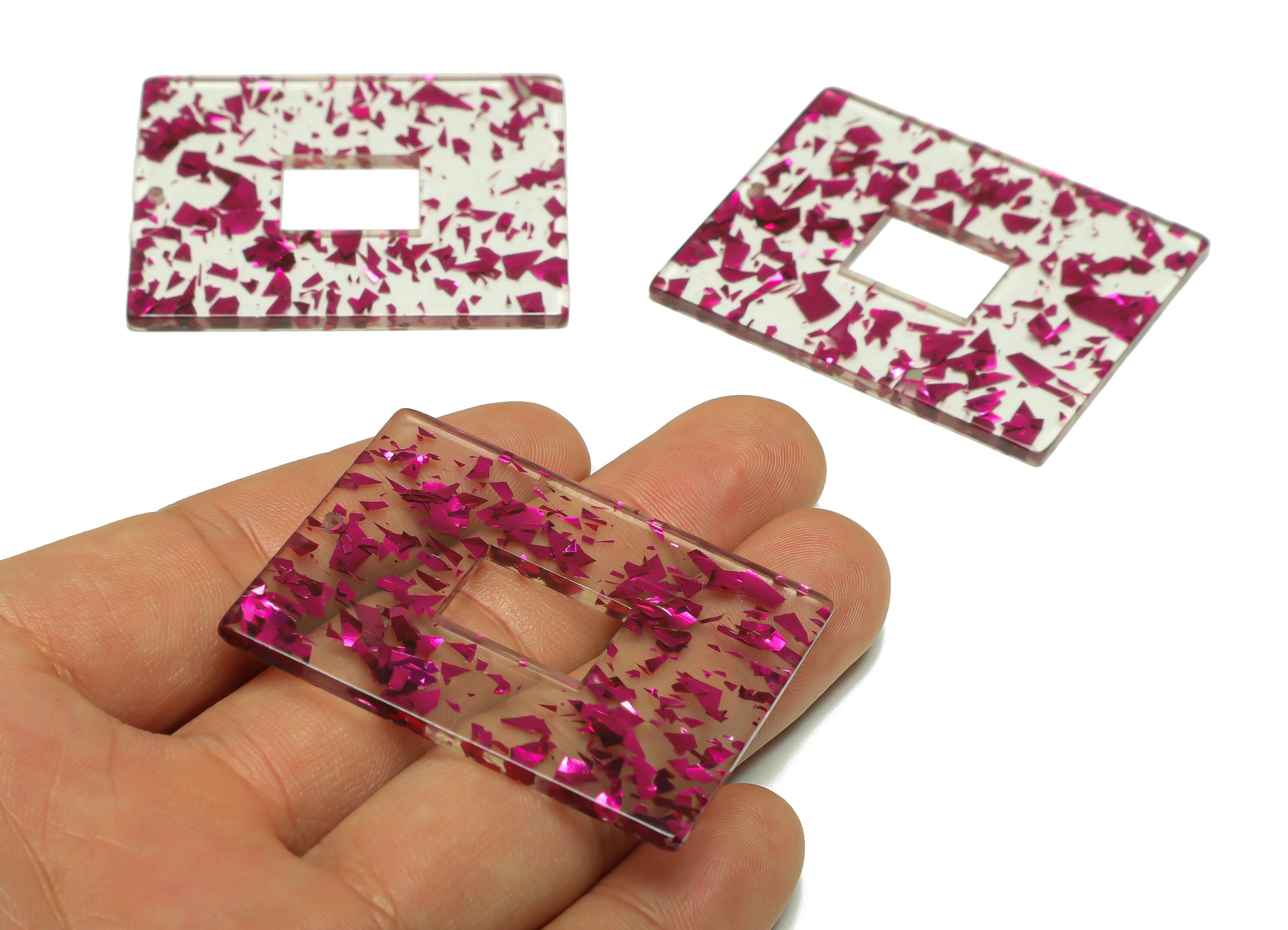 Acrylic Rectangle Charm - Transparent Confetti Pendant - Big Rectangle Earring Charm - Jewelry Making - Code: A954 - 49x40x2mm - AC2614-A954 - DOMEDBAZAAR