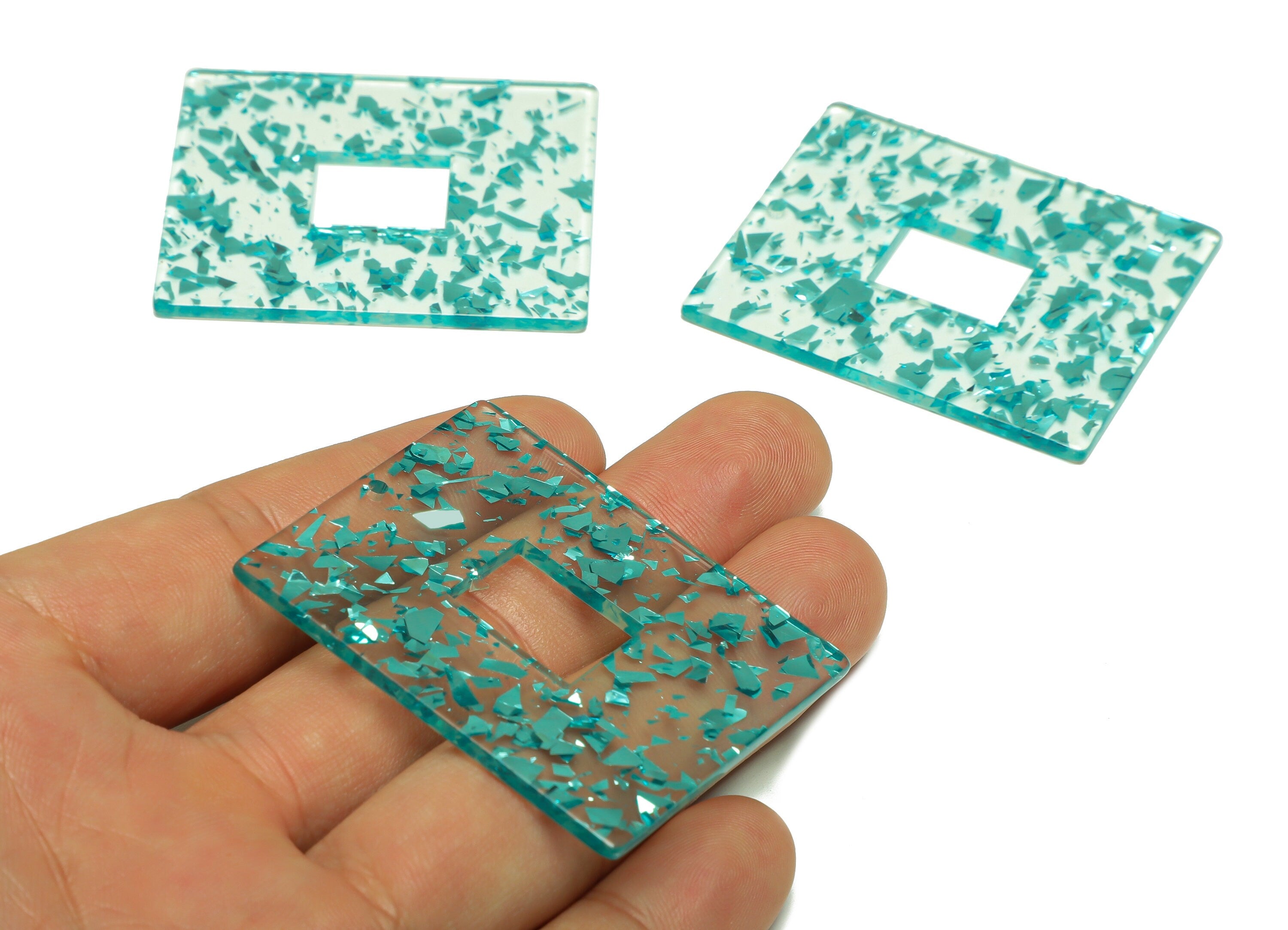 Acrylic Rectangle Charm - Transparent Confetti Pendant - Big Rectangle Earring Charm - Jewelry Making - Code: A935- 49x40x2mm - AC2614-A935 - DOMEDBAZAAR