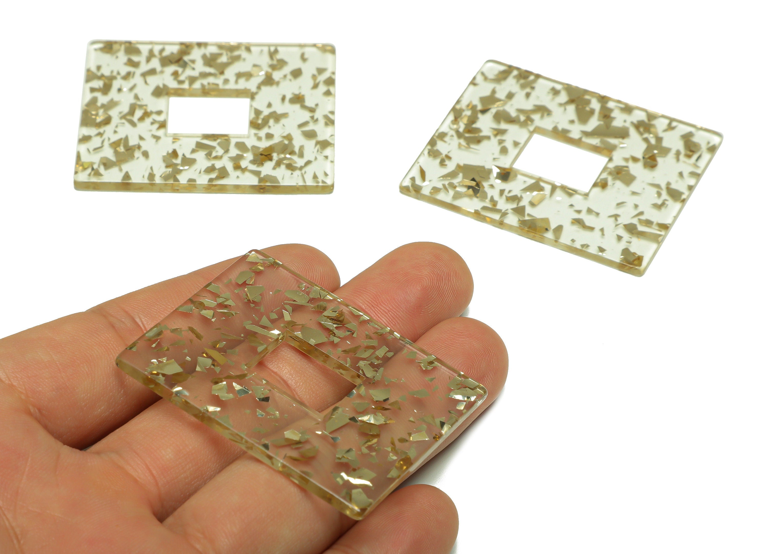 Acrylic Rectangle Charm - Transparent Confetti Pendant - Big Rectangle Earring Charm - Jewelry Making - Code: A952- 49x40x2mm - AC2614-A952 - DOMEDBAZAAR