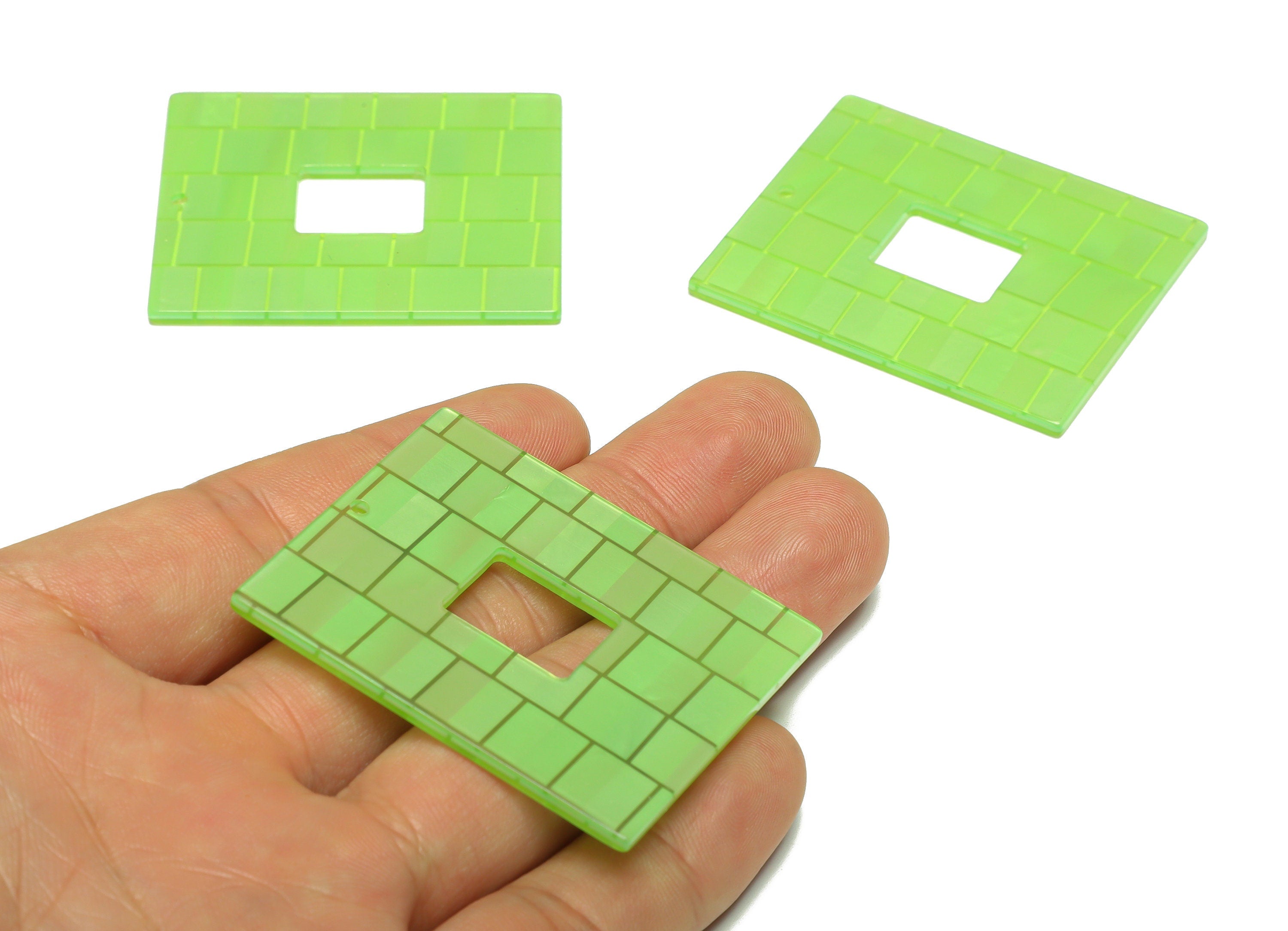 PVC Rectangle Charm - Rectangle Plaid Green Pendant - PVC Earring Charm - Jewelry Making - Code:A950 - 49.37x40.09x2.5mm - AC2614-A950 - DOMEDBAZAAR