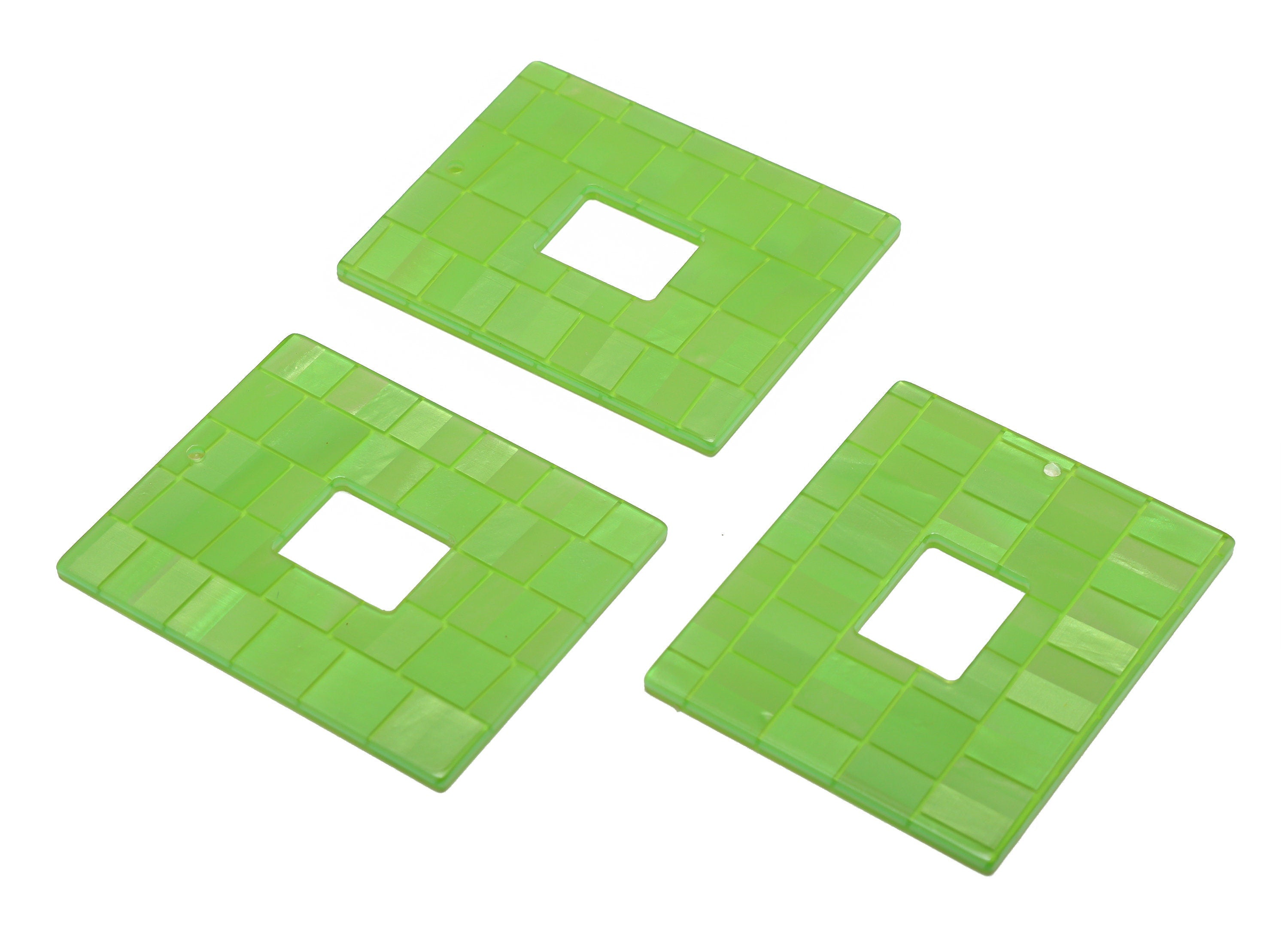 PVC Rectangle Charm - Rectangle Plaid Green Pendant - PVC Earring Charm - Jewelry Making - Code:A950 - 49.37x40.09x2.5mm - AC2614-A950 - DOMEDBAZAAR