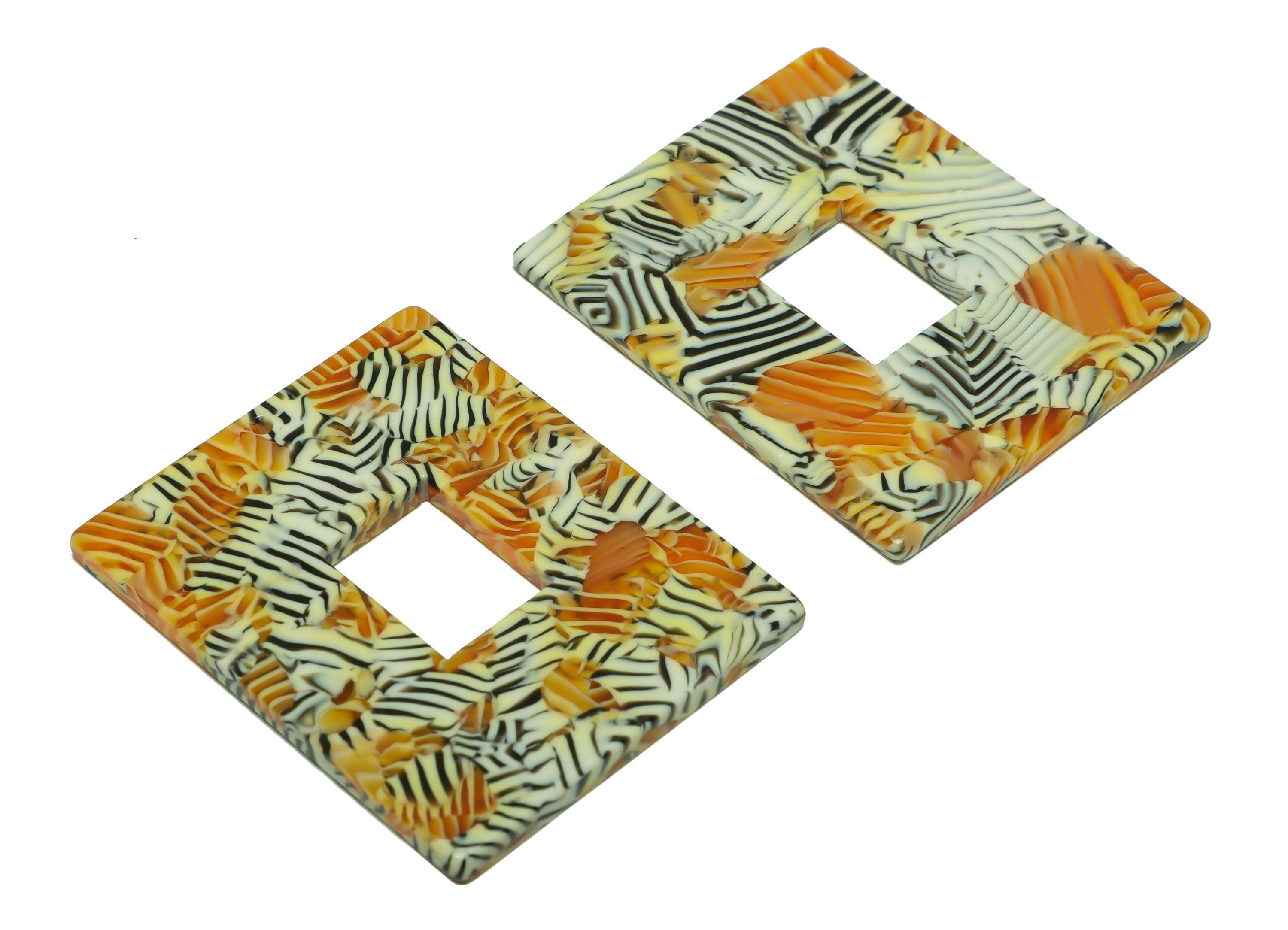Acetate Rectangle Charm -Acetate Big Rectangle Pendant - Acetate Zebra Print Earring Charm - Code:A504 - 49x39.89x2mm - AC2614-A504 - DOMEDBAZAAR