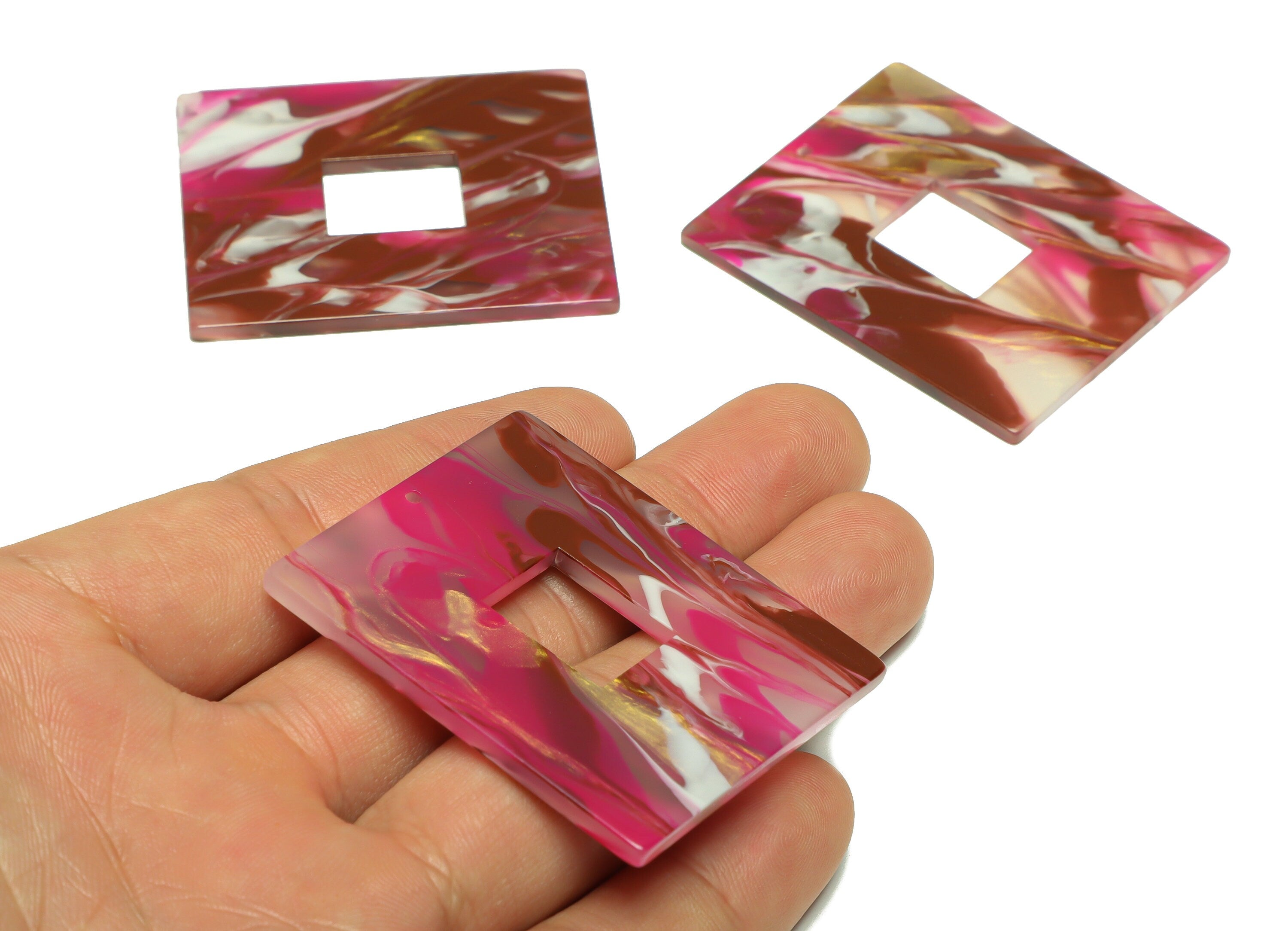 Acrylic Rectangle Charm - Acrylic Rainbow Pendant - Acrylic Earring Charm - Marbling Pattern- Code:A956 - 49x39.89x2mm - AC2614-A956 - DOMEDBAZAAR
