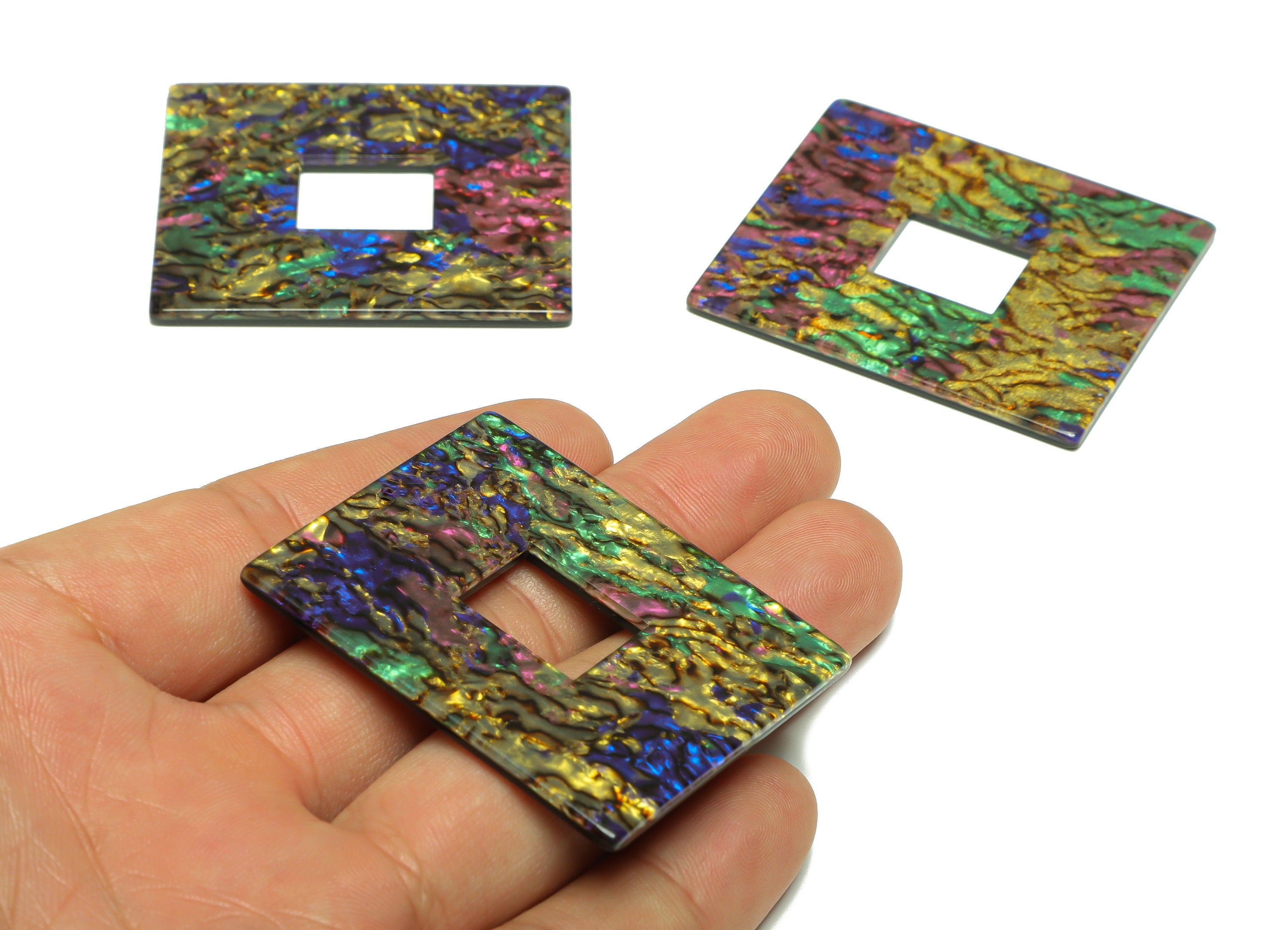 Acrylic Rectangle Charm - Acrylic Rainbow Pendant - Acrylic Earring Charm - Abalone Looking - Code:A652 - 49x39.89x2mm - AC2614-A652 - DOMEDBAZAAR