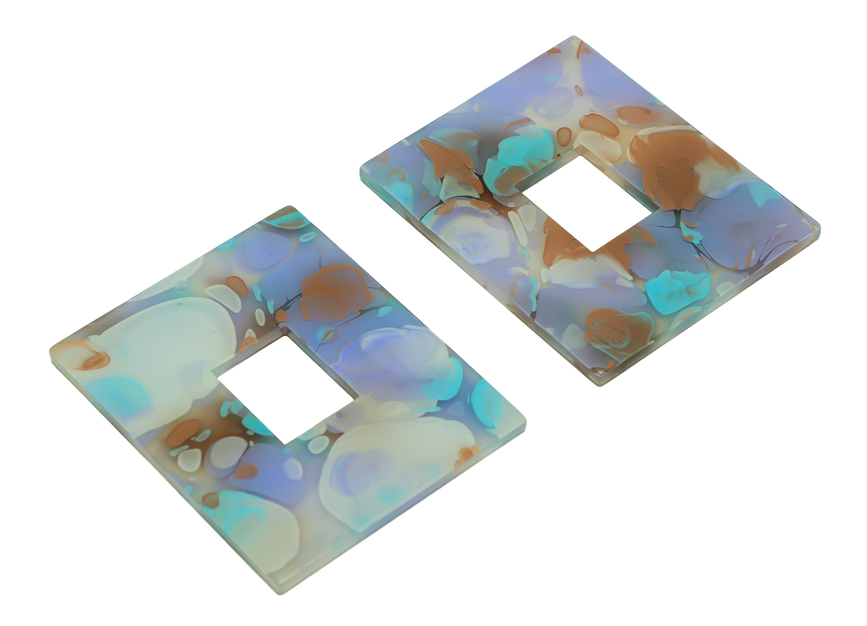 Acrylic Rectangle Charm - Acrylic Rainbow Pendant - Acrylic Earring Charm - Marbling Pattern - Code:A584 - 49x39.89x2mm - AC2614-A584 - DOMEDBAZAAR