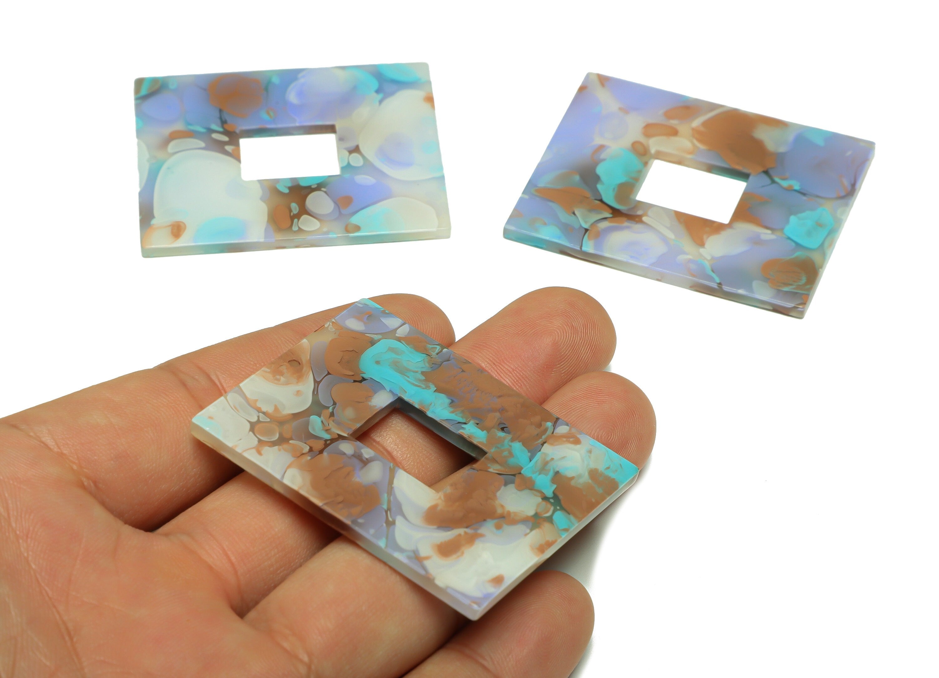 Acrylic Rectangle Charm - Acrylic Rainbow Pendant - Acrylic Earring Charm - Marbling Pattern - Code:A584 - 49x39.89x2mm - AC2614-A584 - DOMEDBAZAAR