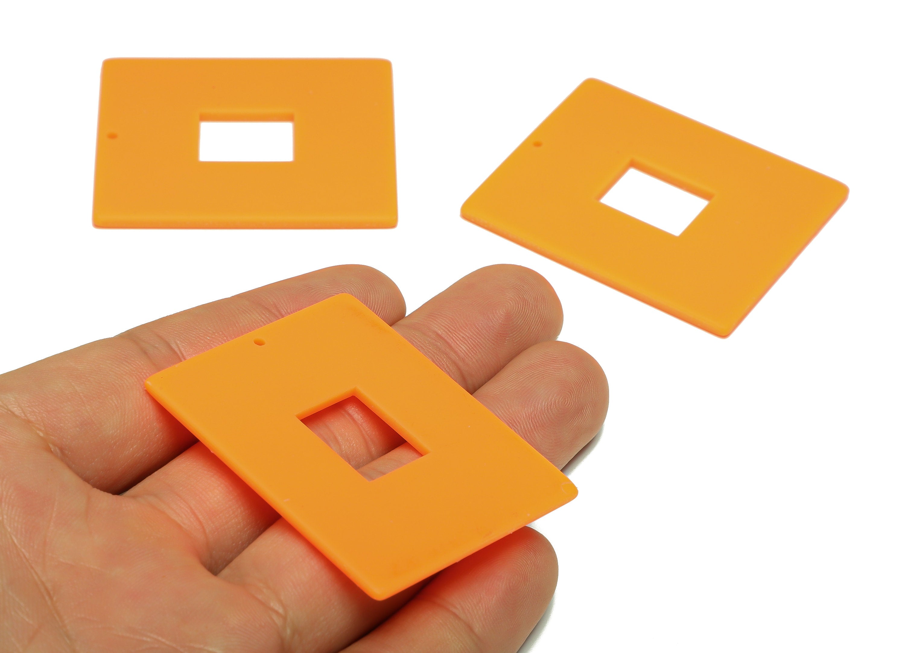Acrylic Rectangle Charm - Acrylic Orange Pendant - Acrylic Earring Charm - Jewelry Making - Code:A482- 49x39.89x2mm - AC2614-A482 - DOMEDBAZAAR