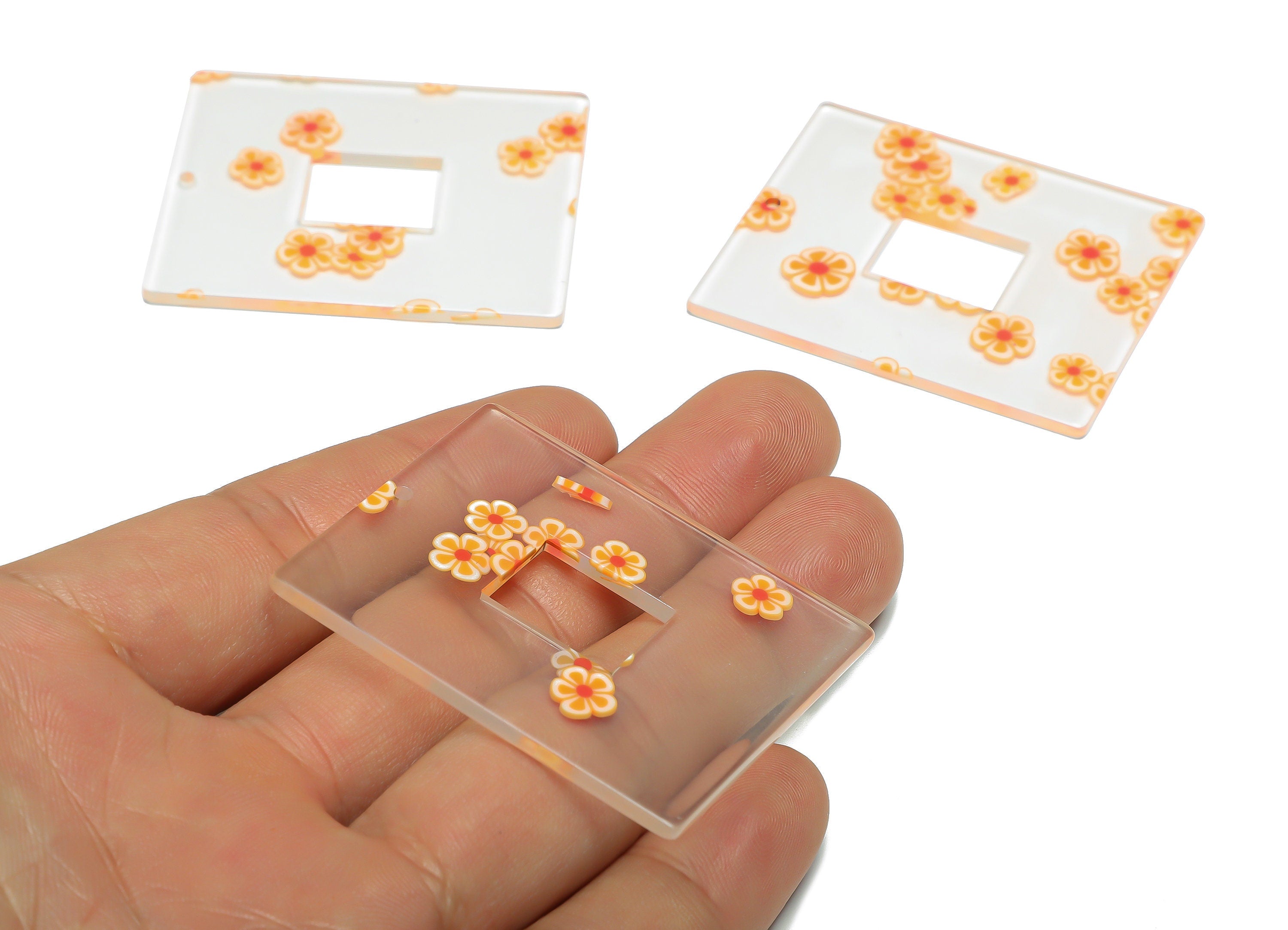Acrylic Rectangle Charm - Acrylic Summer Flower Pendant - Acrylic Earring Charm - Jewelry Making - Code:A960 - 49x39.89x2mm - AC2614-A960 - DOMEDBAZAAR