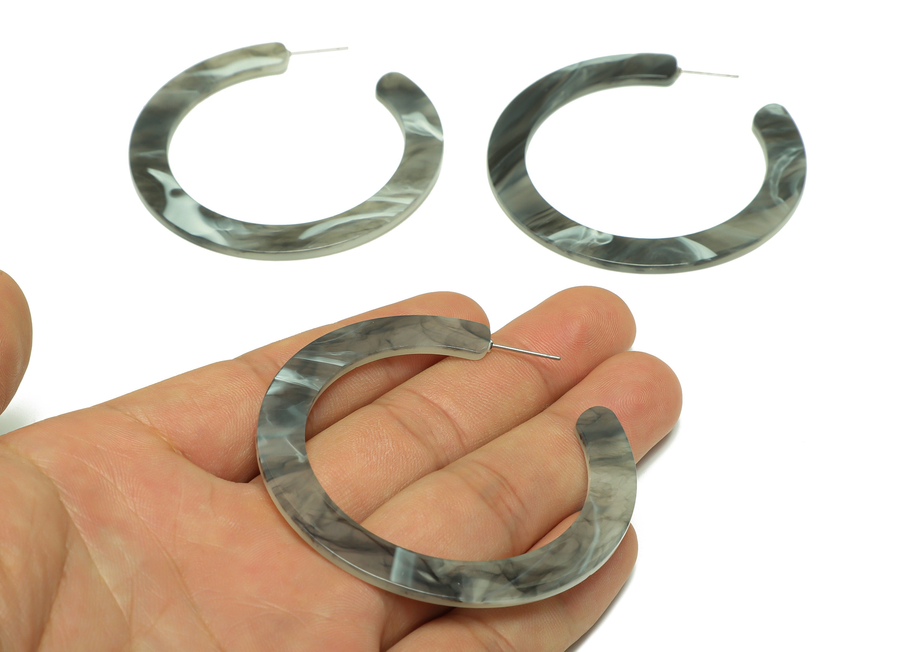 Acrylic Open Hoop Earrings Stud - Acrylic Hoop Earring - Acrylic Round Earring Post - Smoke Color - Color Code:972 -61x60x2mm - AC2615-A972 - DOMEDBAZAAR