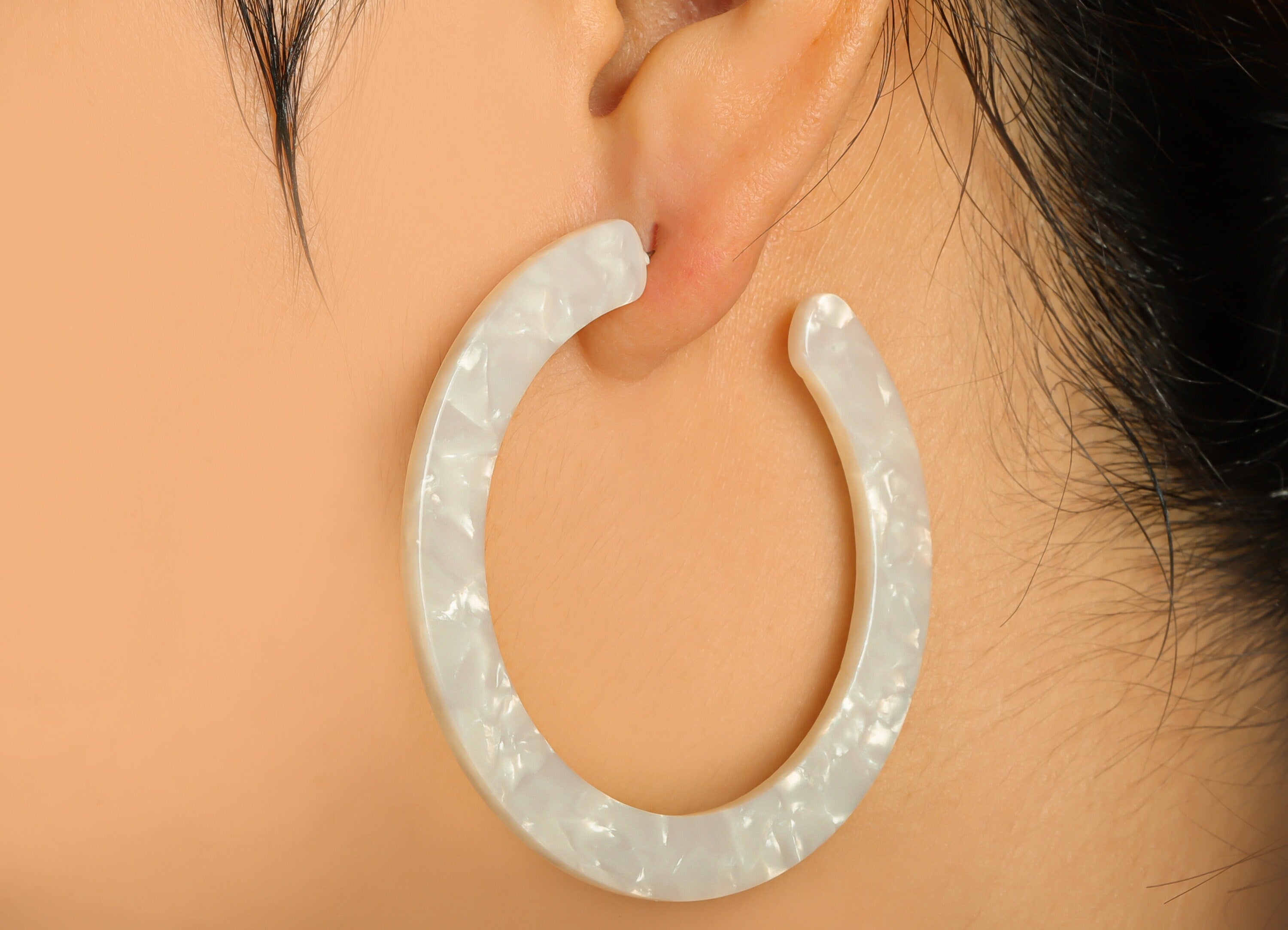 Acetate Open Hoop Earrings Stud - Acetate Hoop Earring -Acetate Round Earring Post - Open Circle - Color Code:12 - 61x60x2mm - AC2615-A12 - DOMEDBAZAAR