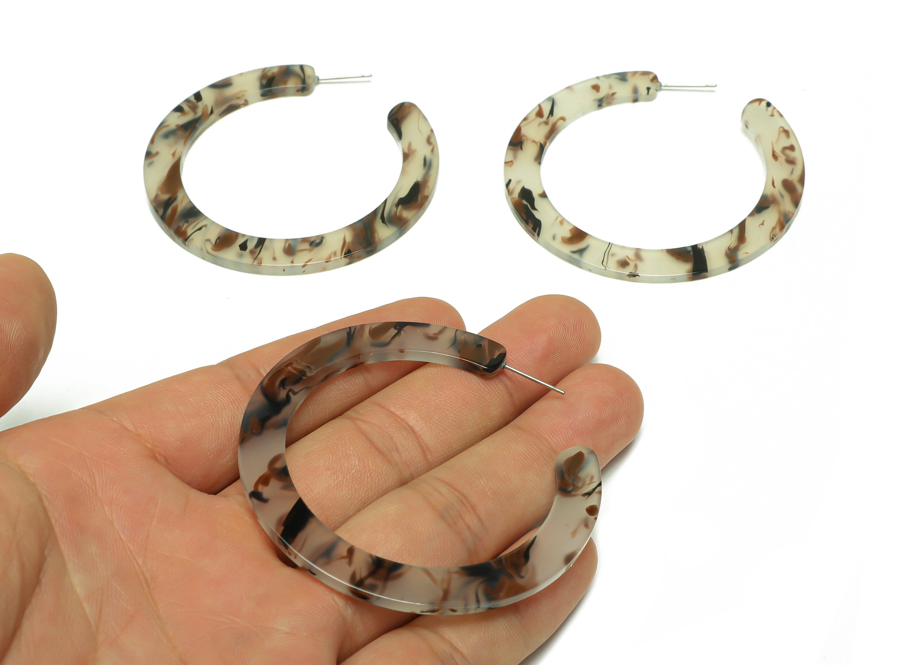Acetate Open Hoop Earrings Stud - Acetate Hoop Earring -Acetate Round Earring Post - Open Circle - Color Code:975 - 61x60x2mm - AC2615-A975 - DOMEDBAZAAR
