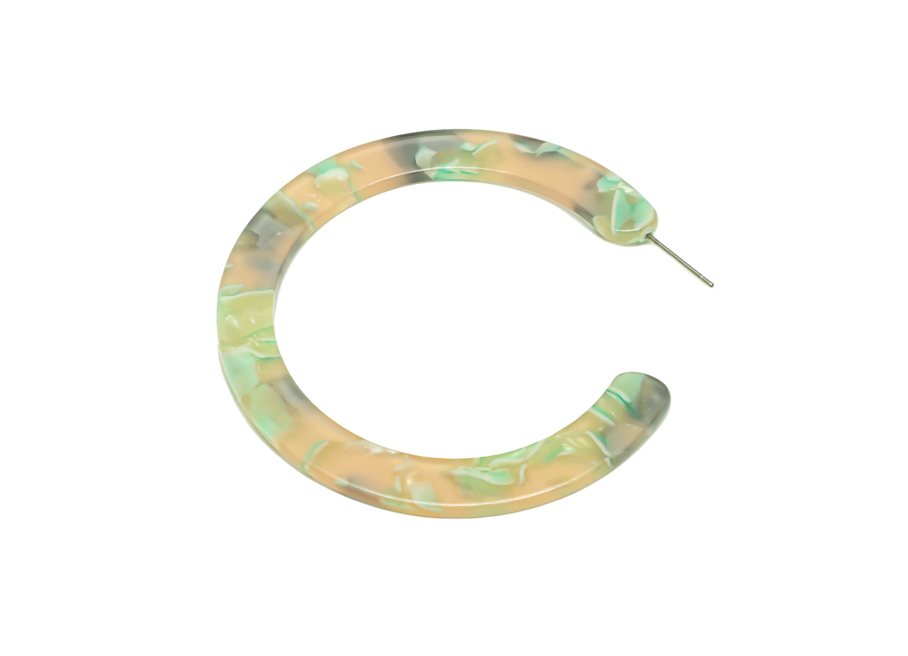 Acetate Open Hoop Earrings Stud - Acetate Hoop Earring - Green Earring Hoop - Huge Earring Hoop - Color Code:265 - 61x60x2mm - AC2615-A265 - DOMEDBAZAAR