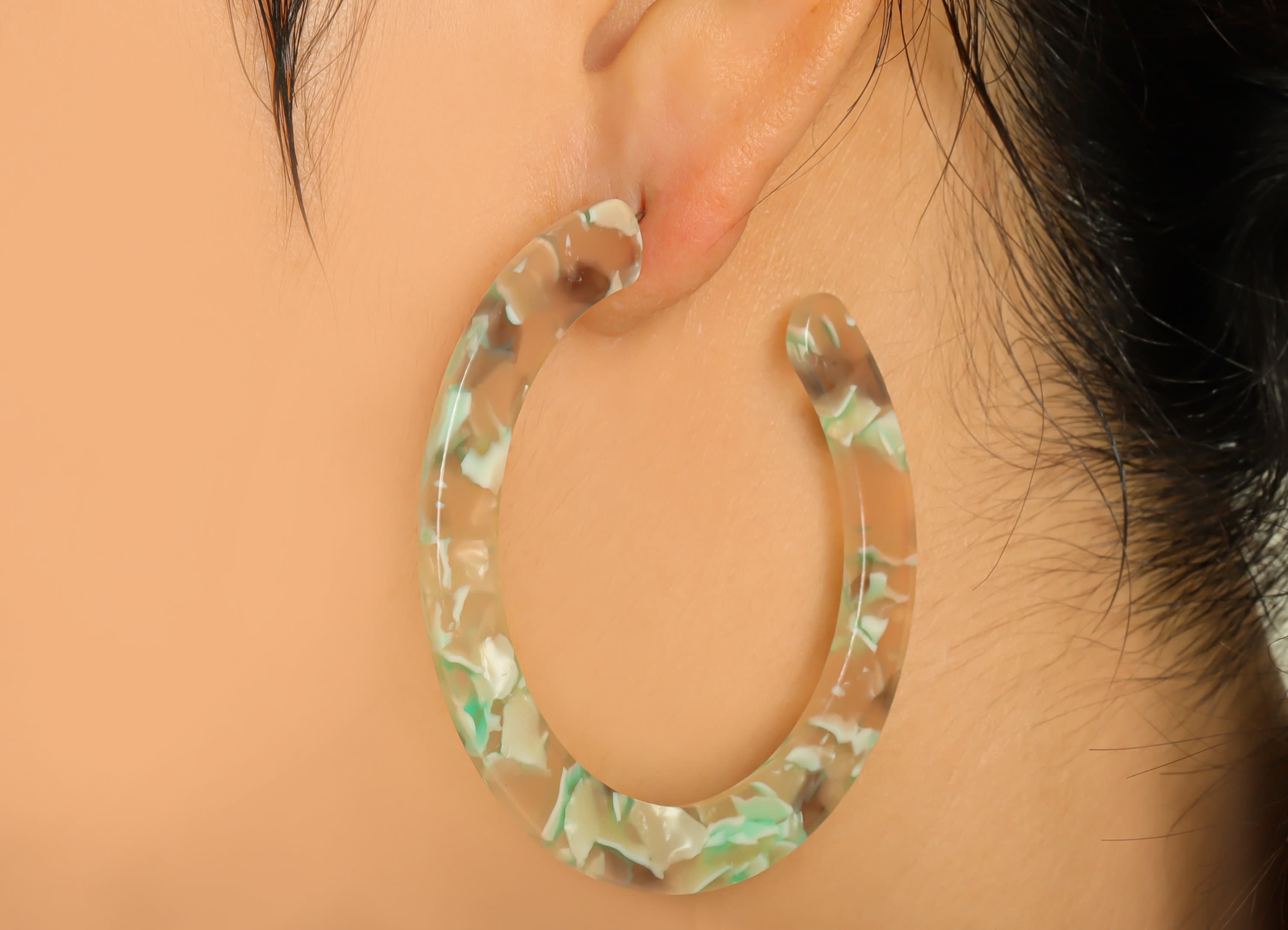 Acetate Open Hoop Earrings Stud - Acetate Hoop Earring - Green Earring Hoop - Huge Earring Hoop - Color Code:265 - 61x60x2mm - AC2615-A265 - DOMEDBAZAAR