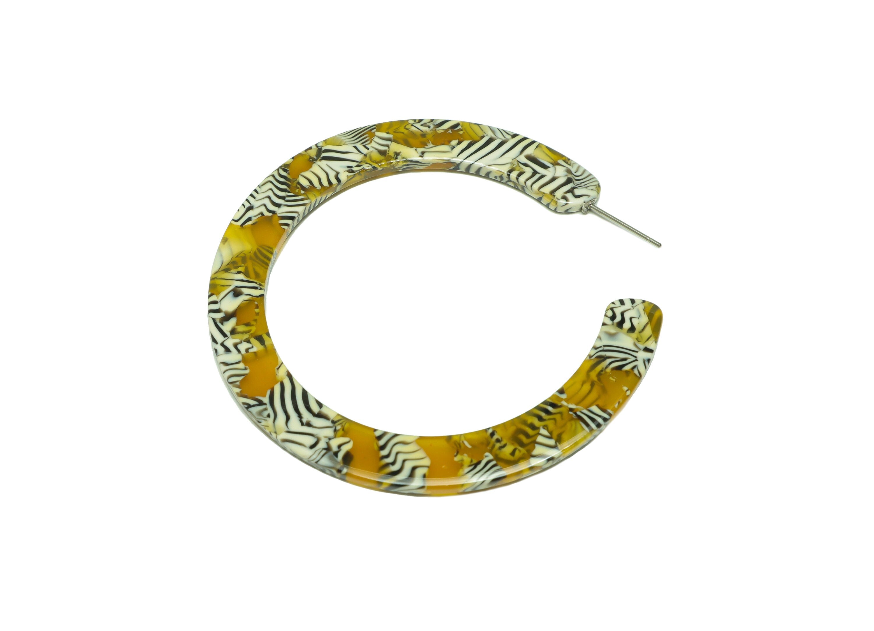 Acetate Open Hoop Earrings Stud - Acetate Hoop Earring -Acetate Round Earring Post - Open Circle - Color Code:528 - 61x60x2mm - AC2615-A528 - DOMEDBAZAAR