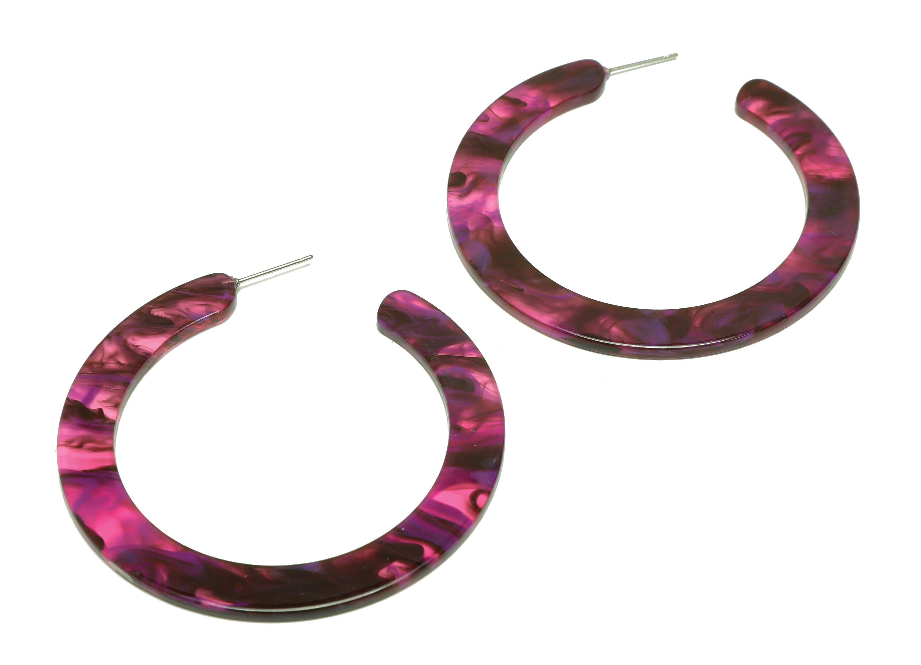 Acrylic Open Hoop Earrings Stud - Acrylic Hoop Earring - Acrylic Round Earring Post - Open Circle - Color Code:946 - 61x60x2mm - AC2615-A946 - DOMEDBAZAAR