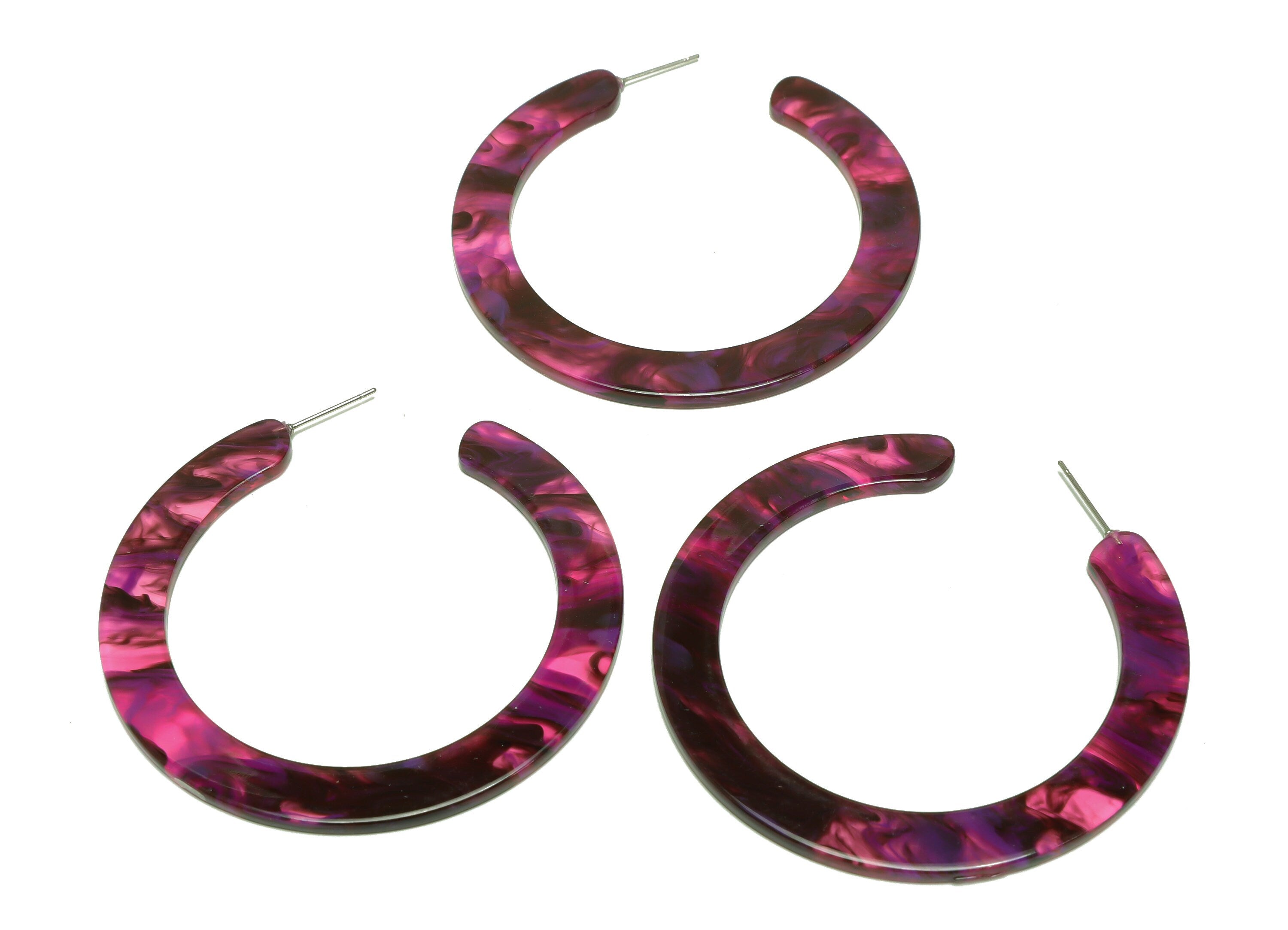 Acrylic Open Hoop Earrings Stud - Acrylic Hoop Earring - Acrylic Round Earring Post - Open Circle - Color Code:946 - 61x60x2mm - AC2615-A946 - DOMEDBAZAAR