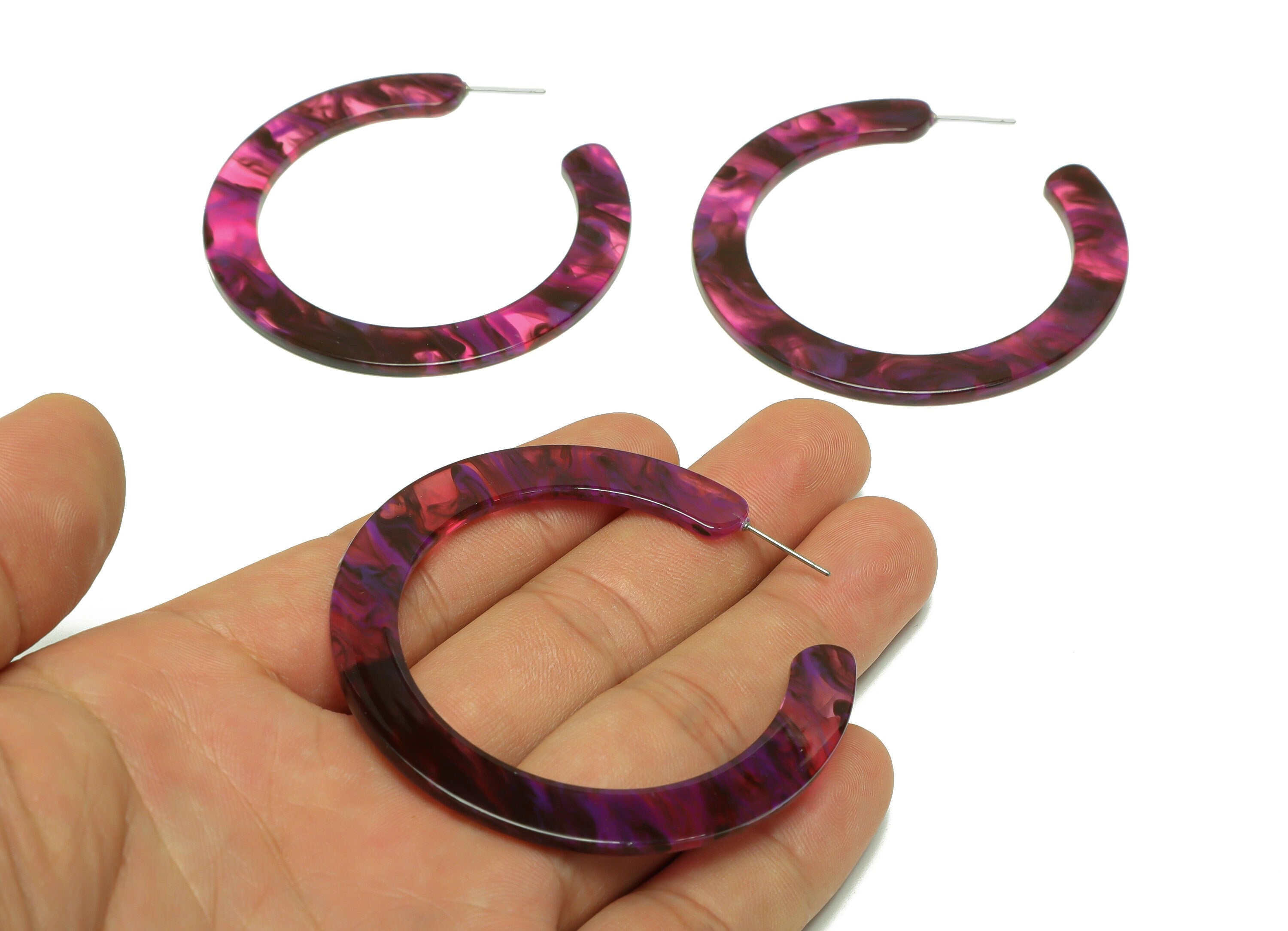 Acrylic Open Hoop Earrings Stud - Acrylic Hoop Earring - Acrylic Round Earring Post - Open Circle - Color Code:946 - 61x60x2mm - AC2615-A946 - DOMEDBAZAAR