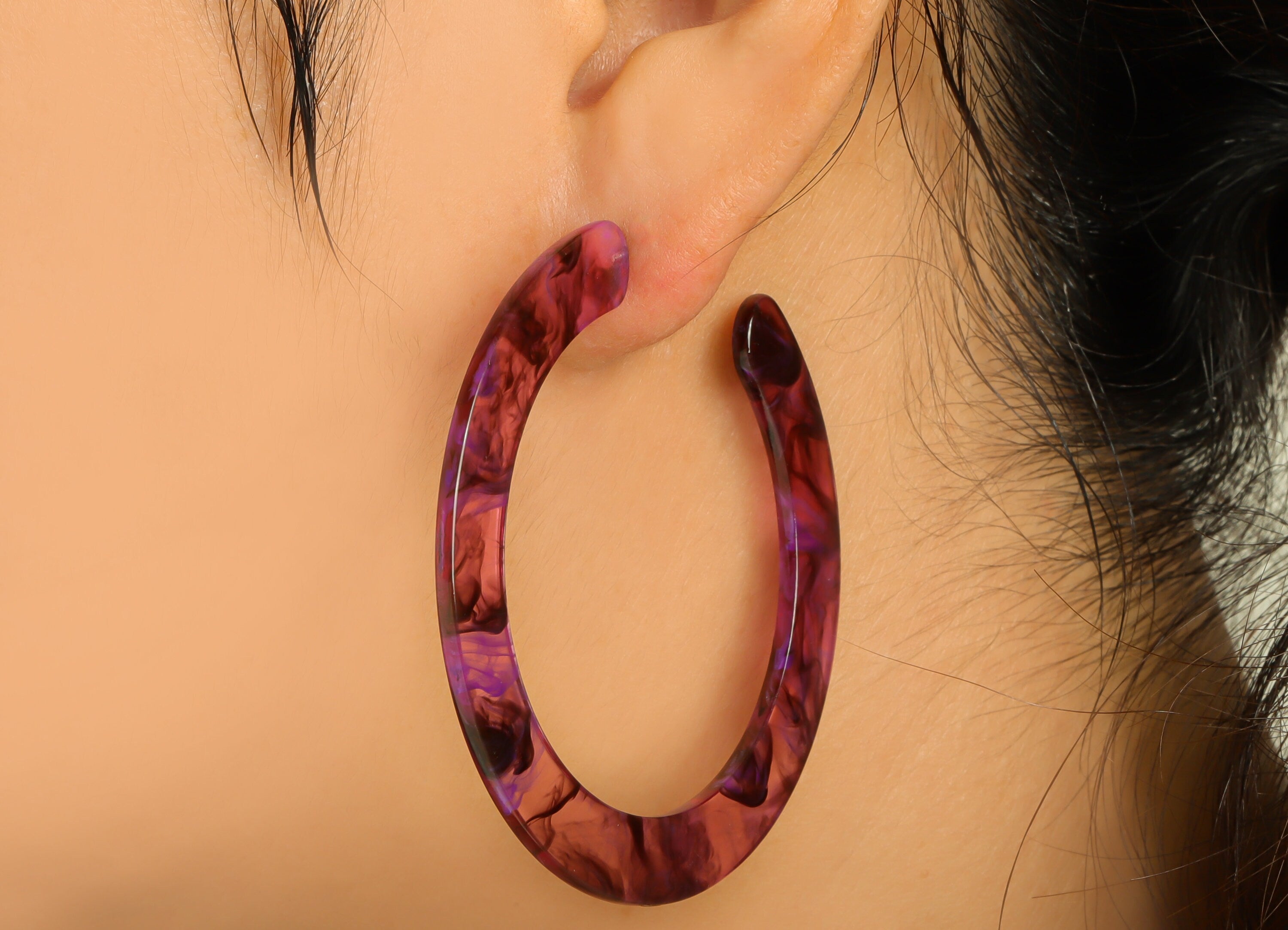 Acrylic Open Hoop Earrings Stud - Acrylic Hoop Earring - Acrylic Round Earring Post - Open Circle - Color Code:946 - 61x60x2mm - AC2615-A946 - DOMEDBAZAAR