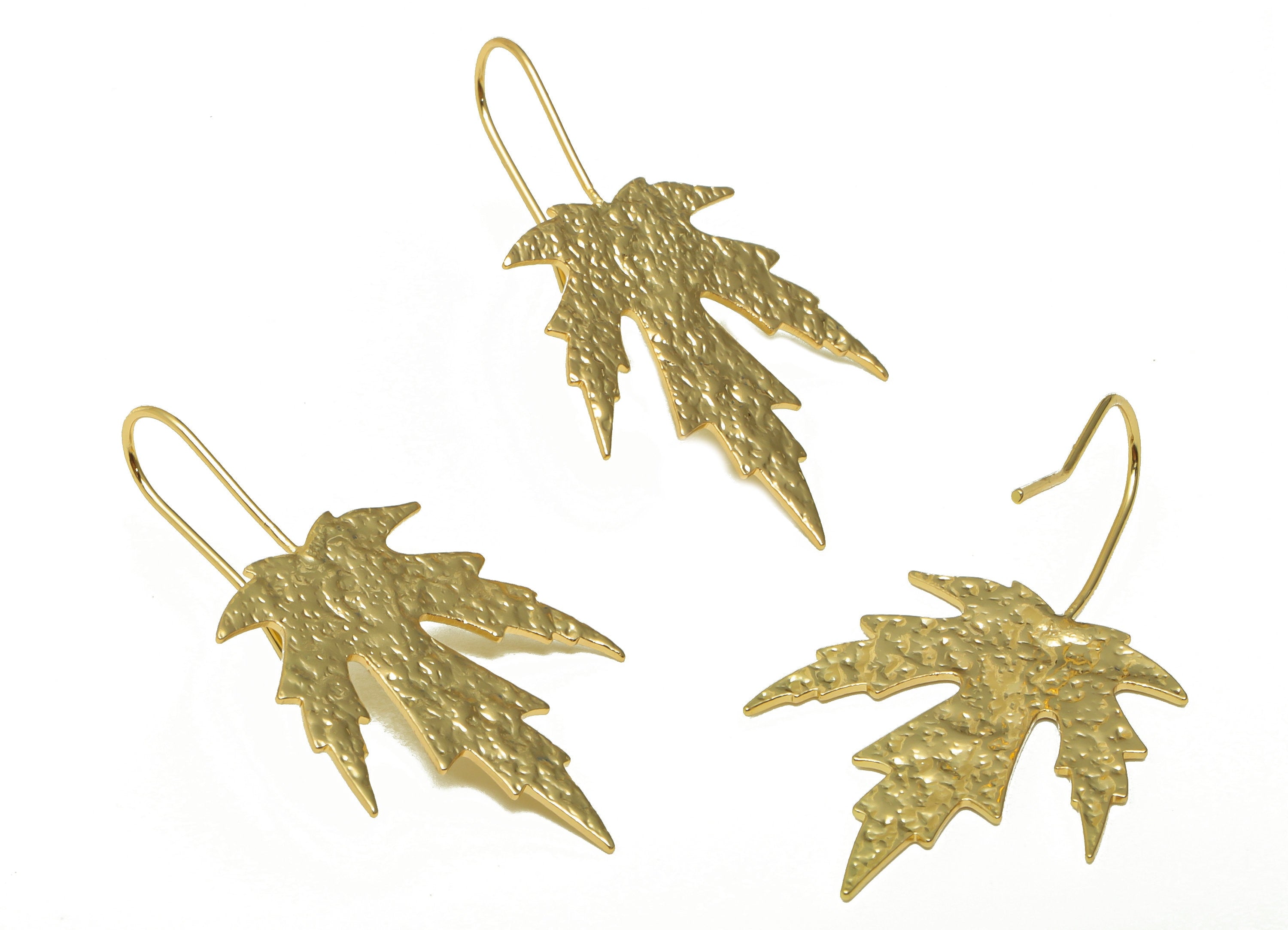 Brass Maple Earring Wire - Hammered Leaf Earring Hook - Brass Botanical Ear Hooks - 18K Real Gold Plated - 36.75x21x0.8mm- RGP6725 - DOMEDBAZAAR