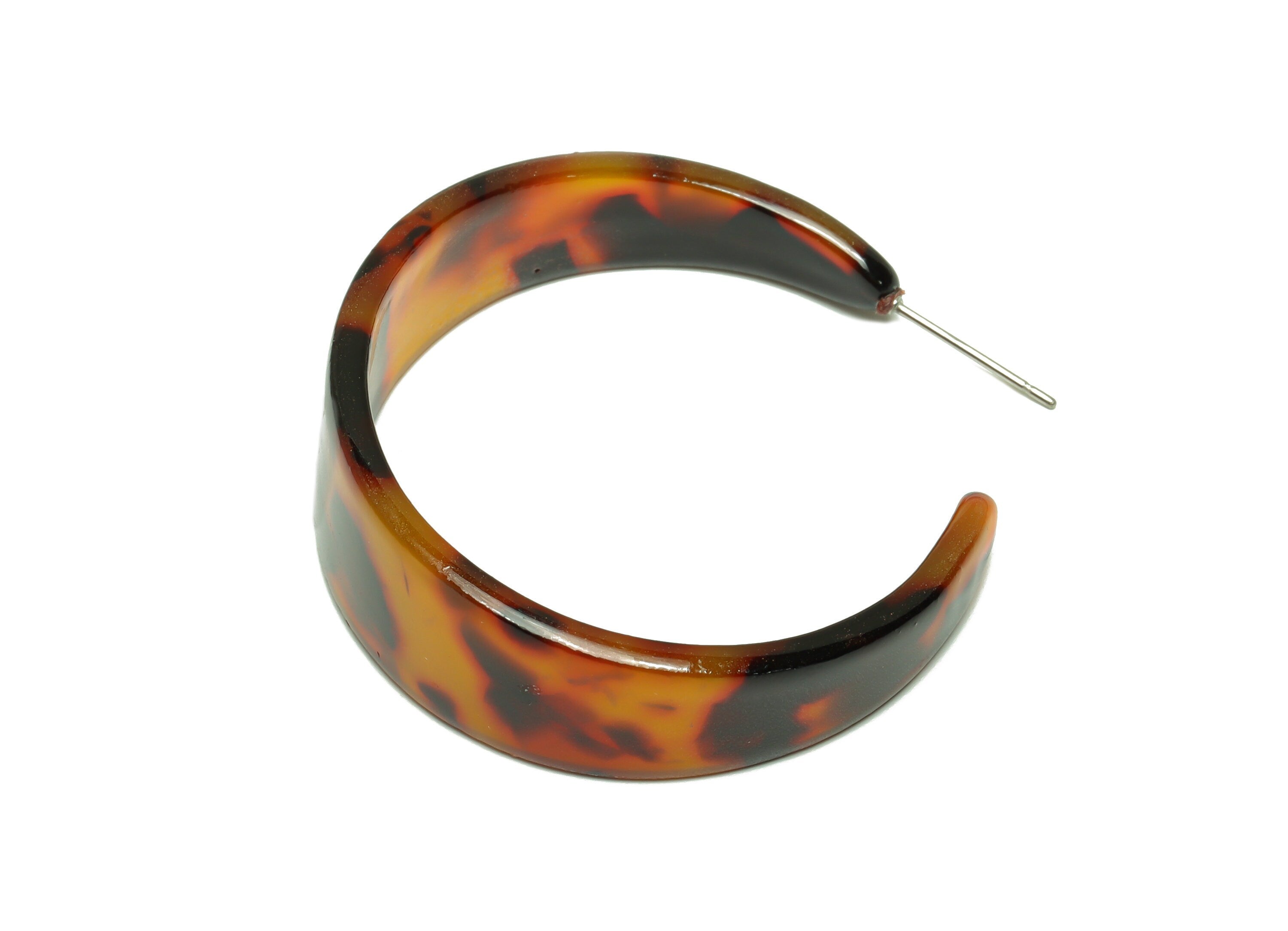 Acetate Hoop Earrings Stud -Acetate Wide Open Hoop Earring - Earring Post - Tortoise Shell Earring - Color Code:01- 43x43x3mm - AC2616-A01 - DOMEDBAZAAR