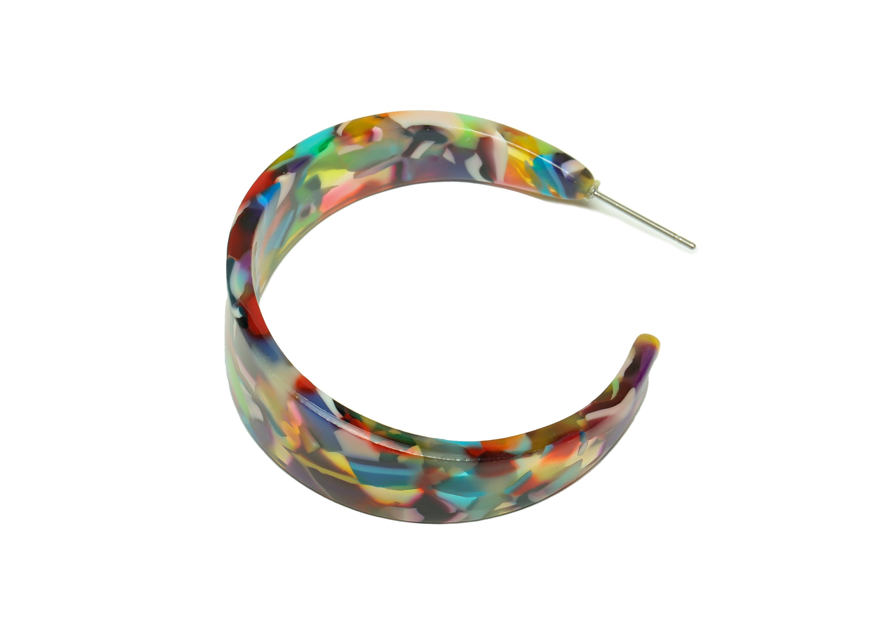 Acetate Hoop Earrings Stud -Acetate Wide Open Hoop Earring - Earring Post - Acetate Rainbow Stud - Color Code:21- 43x43x3mm - AC2616-A21 - DOMEDBAZAAR