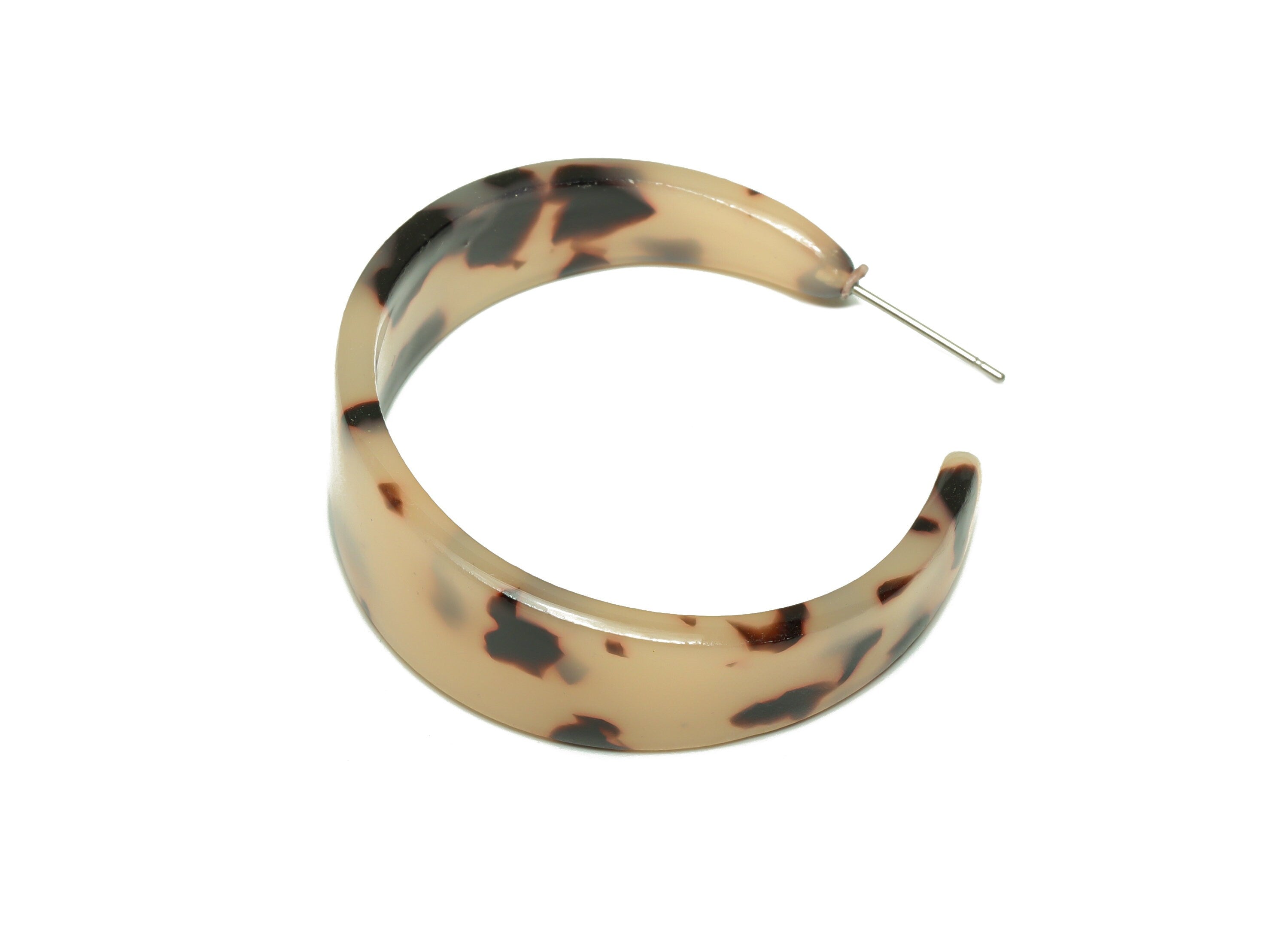 Acetate Hoop Earrings Stud -Acetate Wide Open Hoop Earring - Blonde Tortoise Shell Earrings - Color Code:07- 43x43x3mm - AC2616-A07 - DOMEDBAZAAR