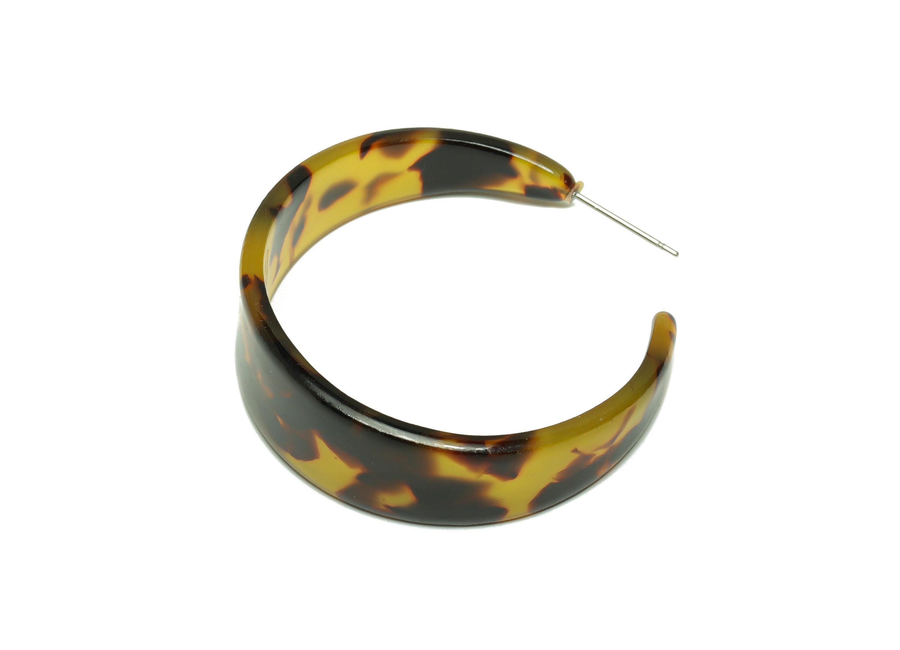 Acetate Hoop Earrings Stud -Acetate Wide Open Hoop Earring - Open Hoop Tortoise Shell Earring - Color Code:02- 43x43x3mm - AC2616-A02 - DOMEDBAZAAR