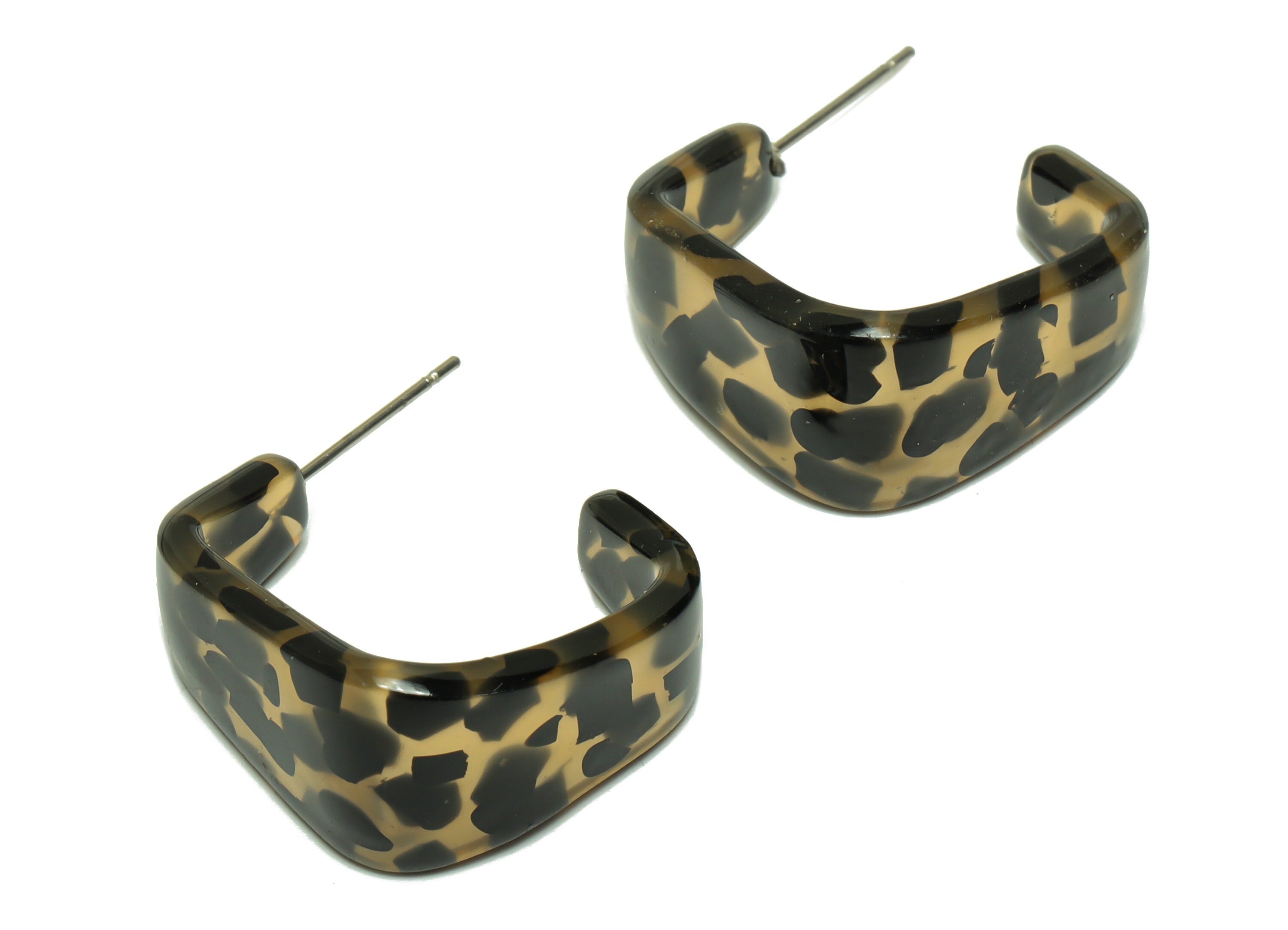 Acetate Hoop Earrings Stud - Acetate Leopard Open Hoop Earring - Acetate Square Earring Post - Color Code:980- 26x21.18x2.8mm - AC2617-A980 - DOMEDBAZAAR