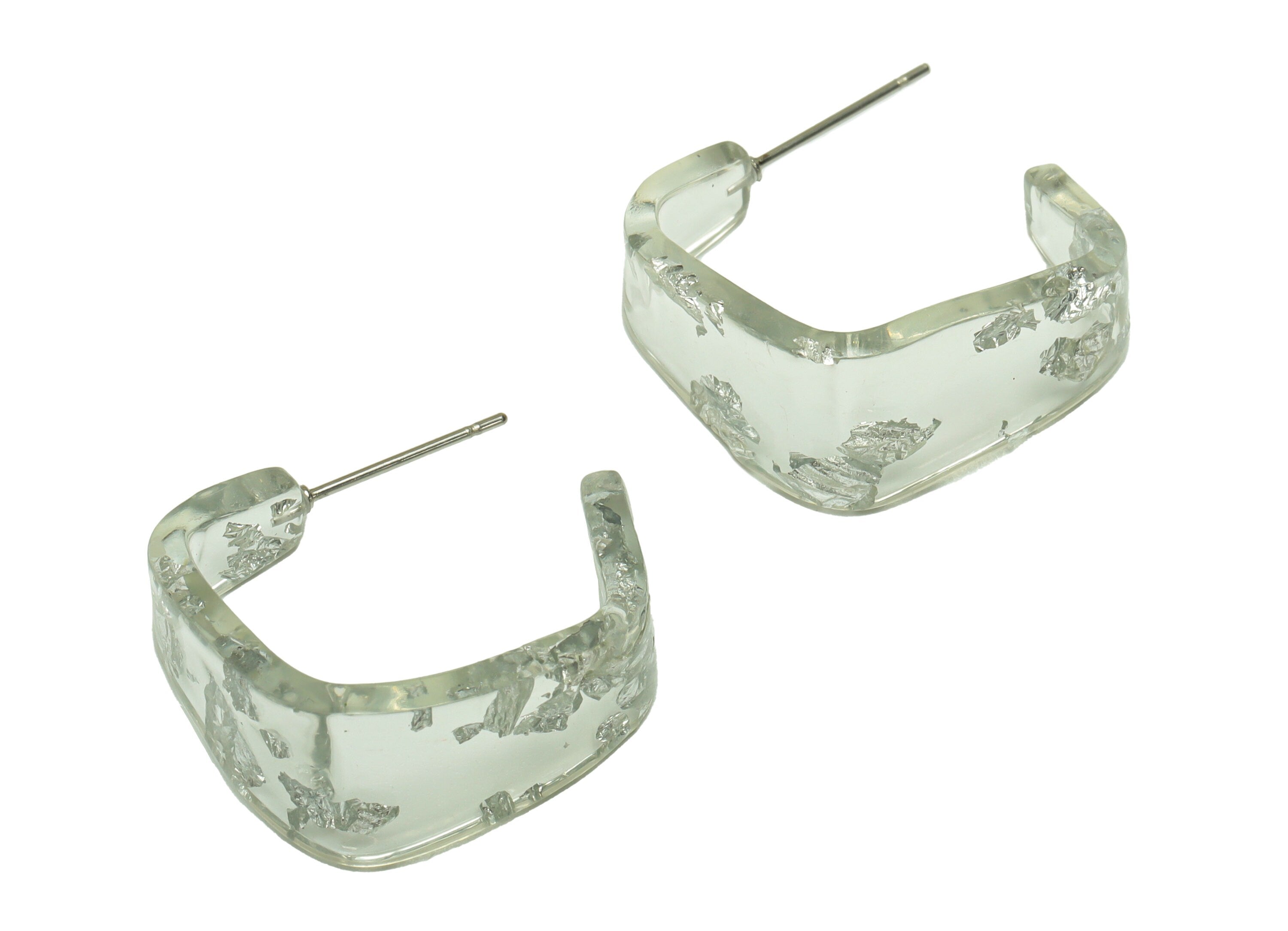 Acrylic Hoop Earrings Stud - Acrylic Wide Foil & Confetti Earring - Square Earring Post - Color Code:254- 26x21x2.8mm - AC2617-A254 - DOMEDBAZAAR