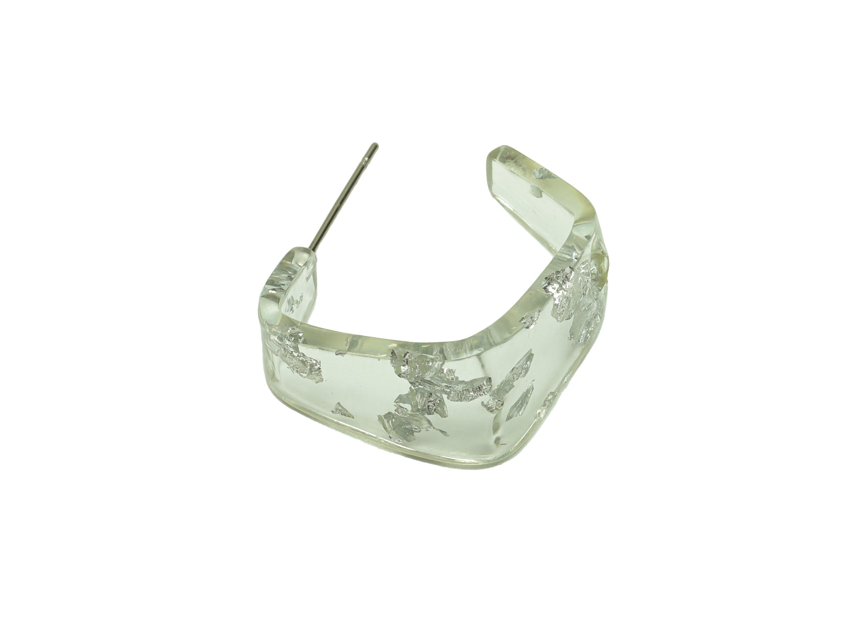 Acrylic Hoop Earrings Stud - Acrylic Wide Foil & Confetti Earring - Square Earring Post - Color Code:254- 26x21x2.8mm - AC2617-A254 - DOMEDBAZAAR