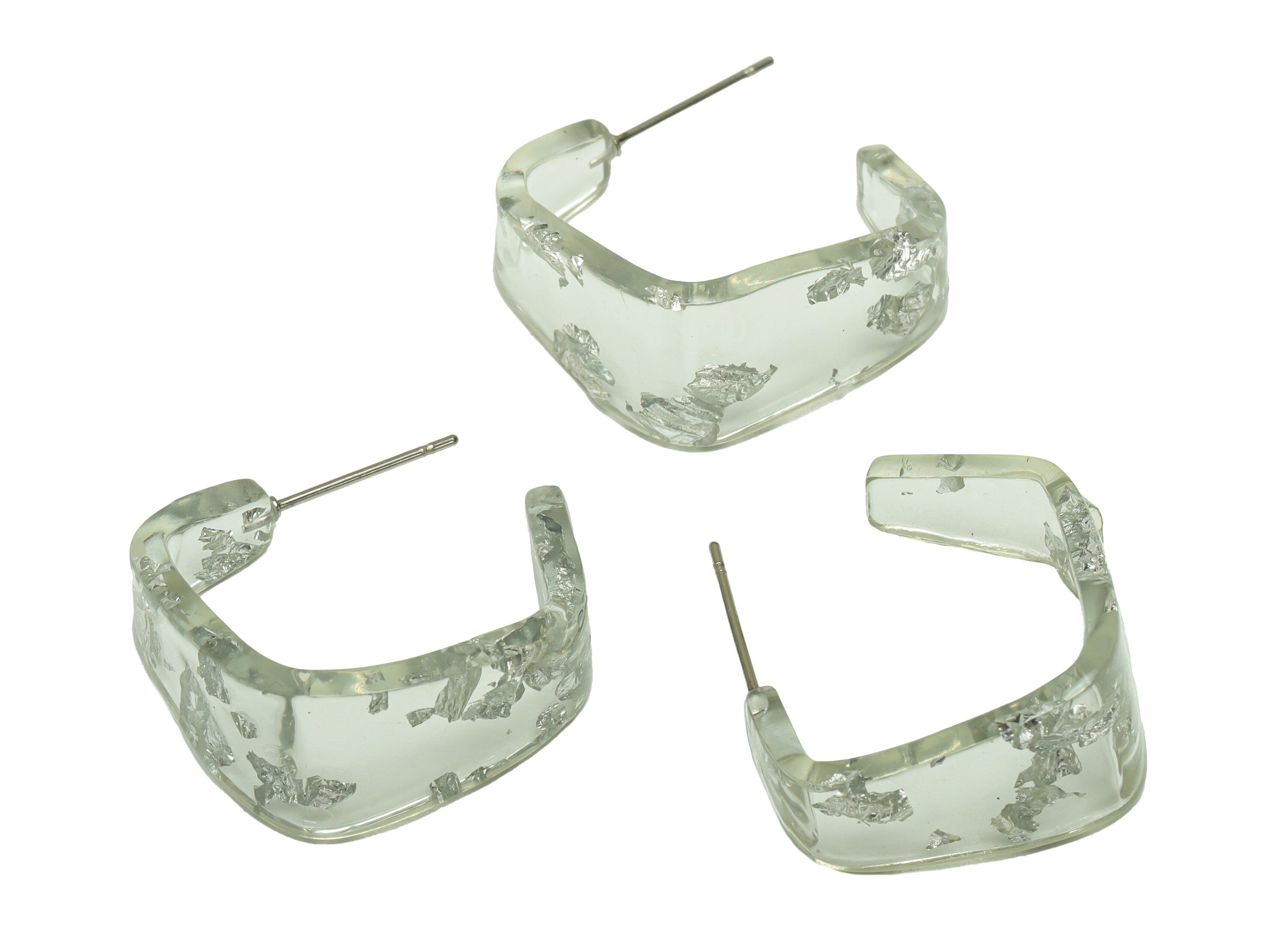 Acrylic Hoop Earrings Stud - Acrylic Wide Foil & Confetti Earring - Square Earring Post - Color Code:254- 26x21x2.8mm - AC2617-A254 - DOMEDBAZAAR