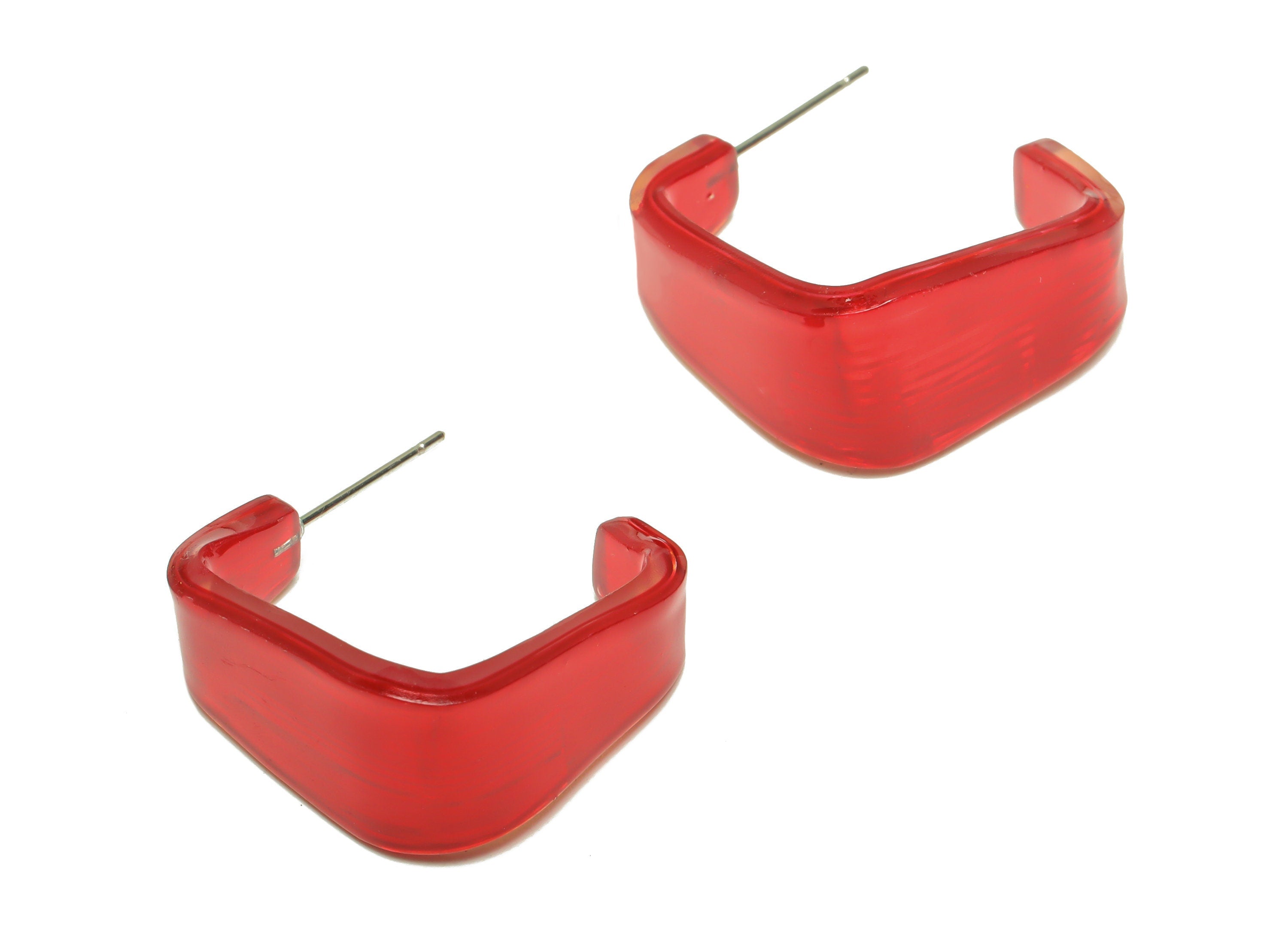 PVC Hoop Earrings Stud - PVC Wide Hoop Earring - Open Hoop Square Earring Post - Color Code:900- 26x21x2.8mm - AC2617-A900 - DOMEDBAZAAR