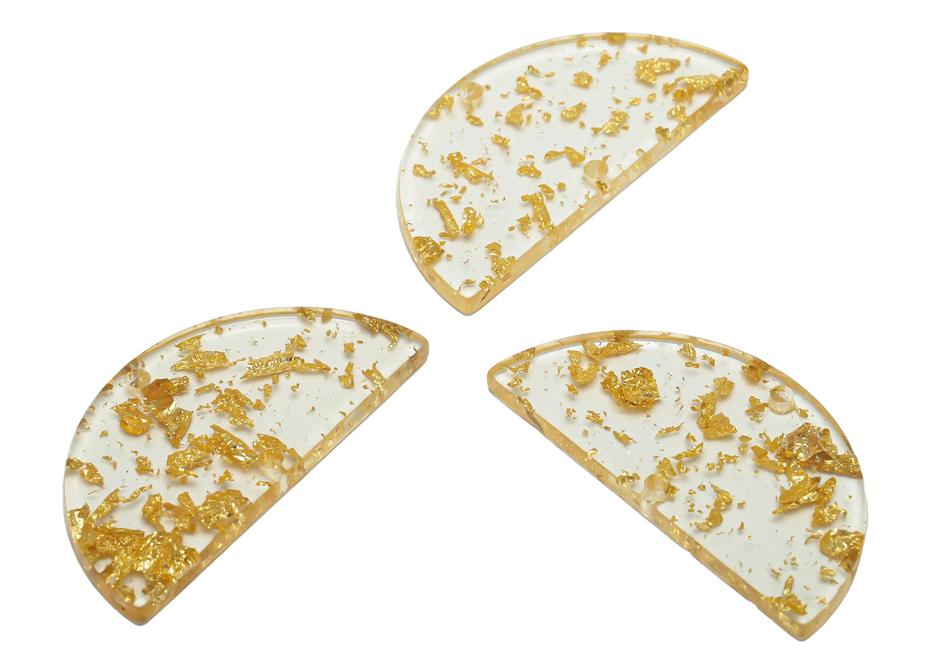 Acrylic Connectors Charms - Half Moon Holes Earrings - Gold Foil Transparent Semicircle Earring - Color Code:A587 - 33x16x2mm - AC2619-A587 - DOMEDBAZAAR