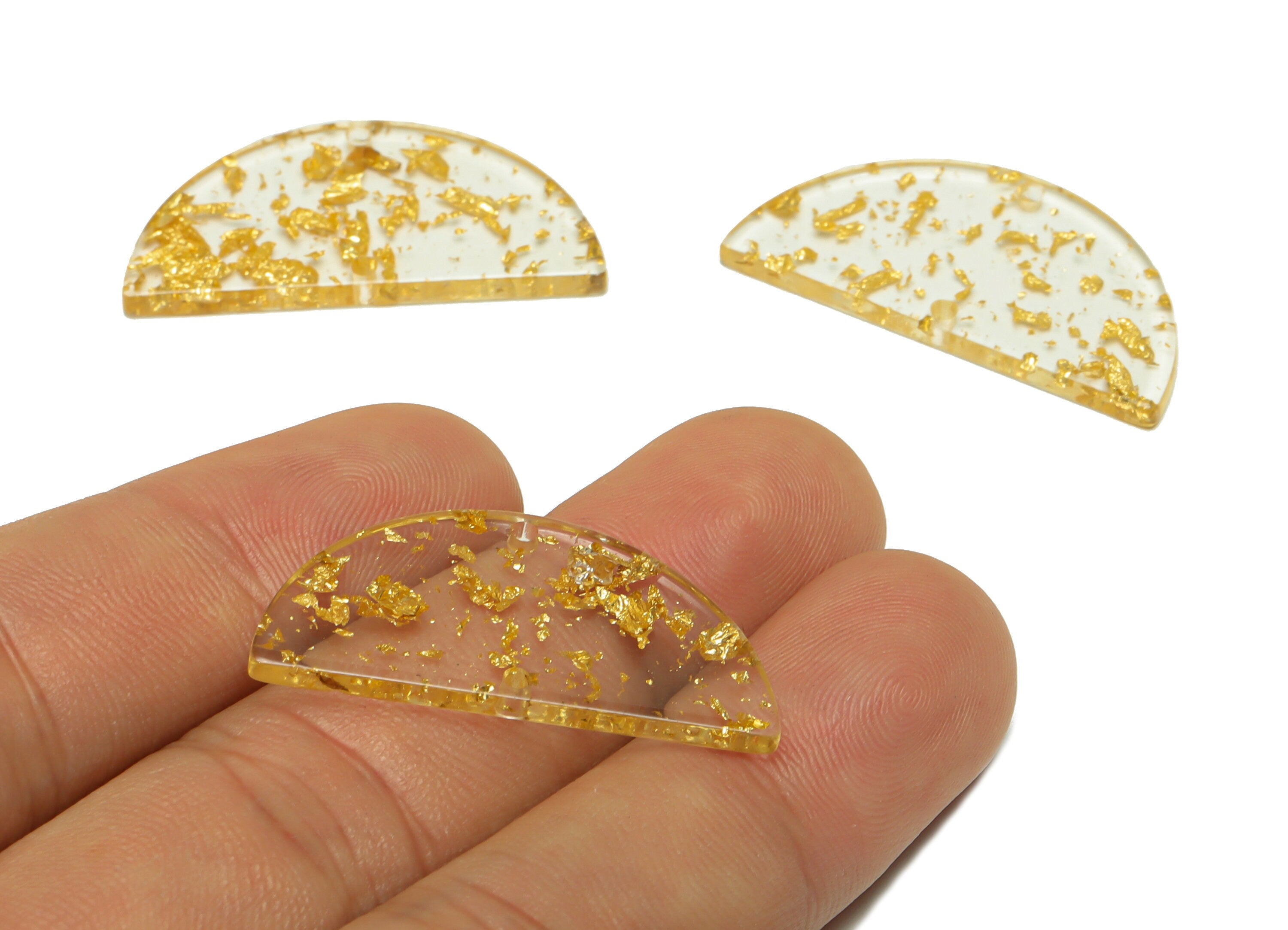 Acrylic Connectors Charms - Half Moon Holes Earrings - Gold Foil Transparent Semicircle Earring - Color Code:A587 - 33x16x2mm - AC2619-A587 - DOMEDBAZAAR