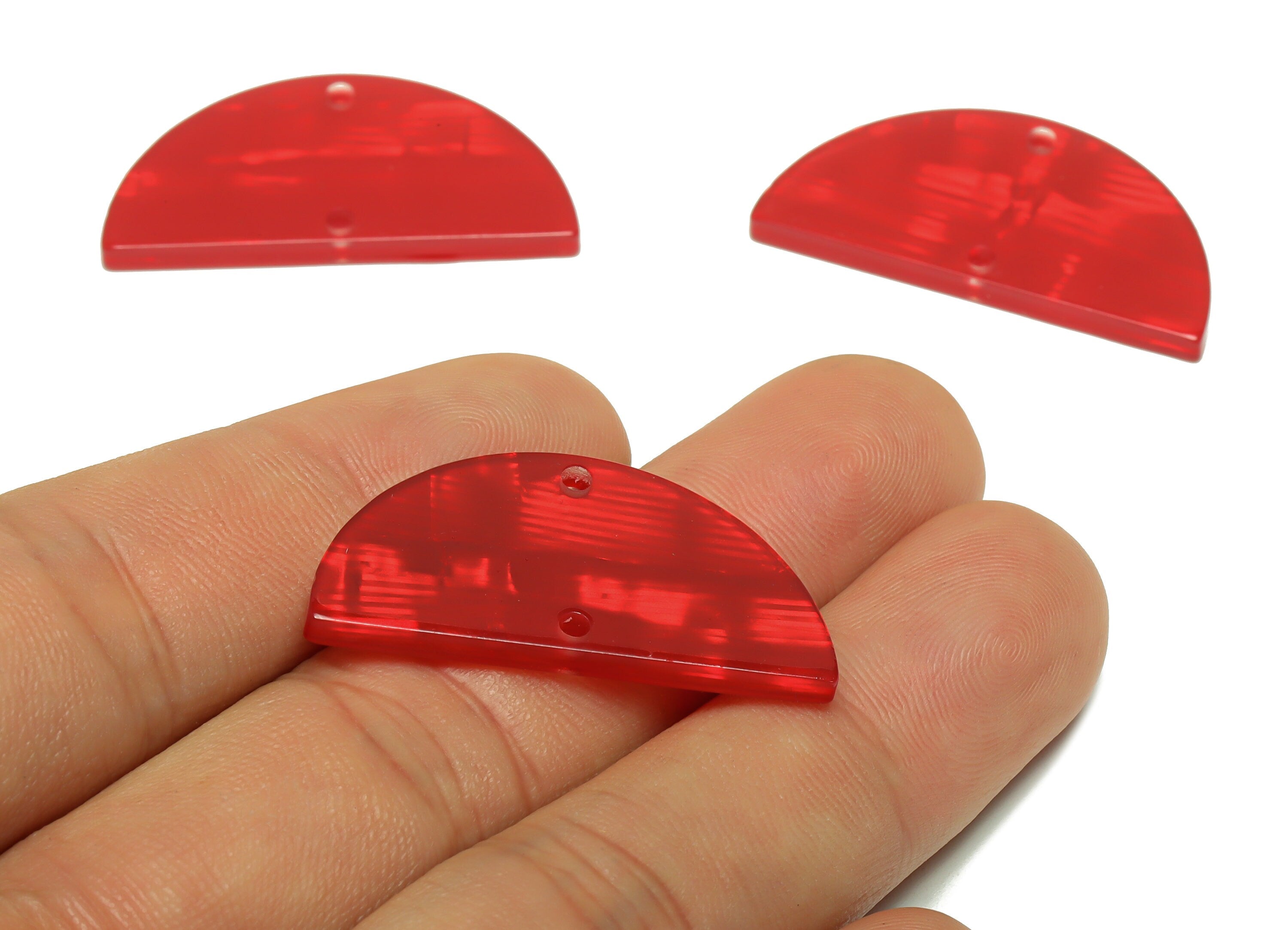 PVC Semi Circle Connectors Charms - 2 Holes Half Moon Earrings - Red Shell Looking Earring Charm - Color Code:A900 - 33x16x3mm - AC2619-A900 - DOMEDBAZAAR