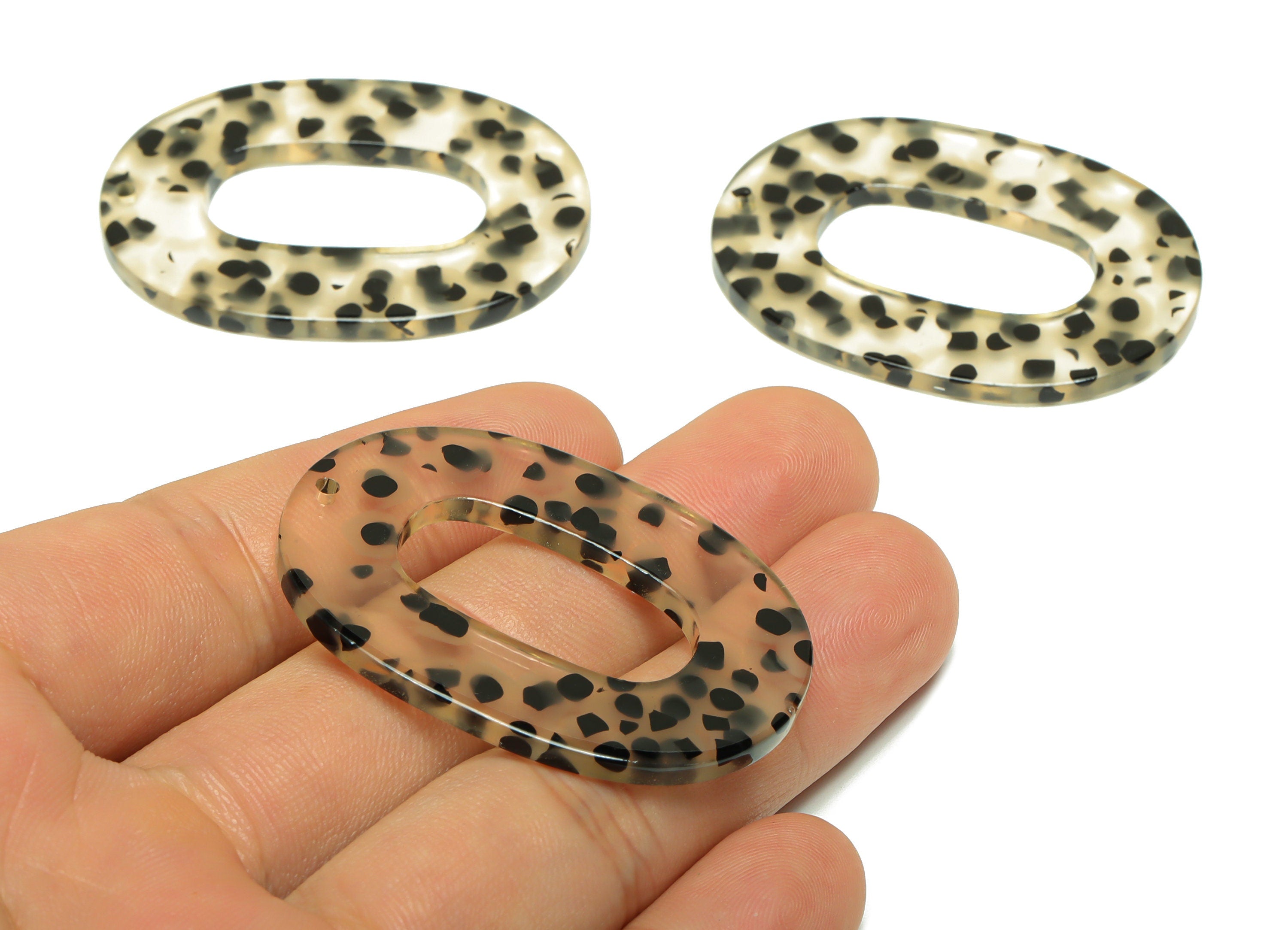 Acetate Oval Charms - Oval Earrings and Pendant - Transparent Earring Findings - Dalmation Pattern - Color Code: A701 -47x34x2mm-AC2618-A701 - DOMEDBAZAAR