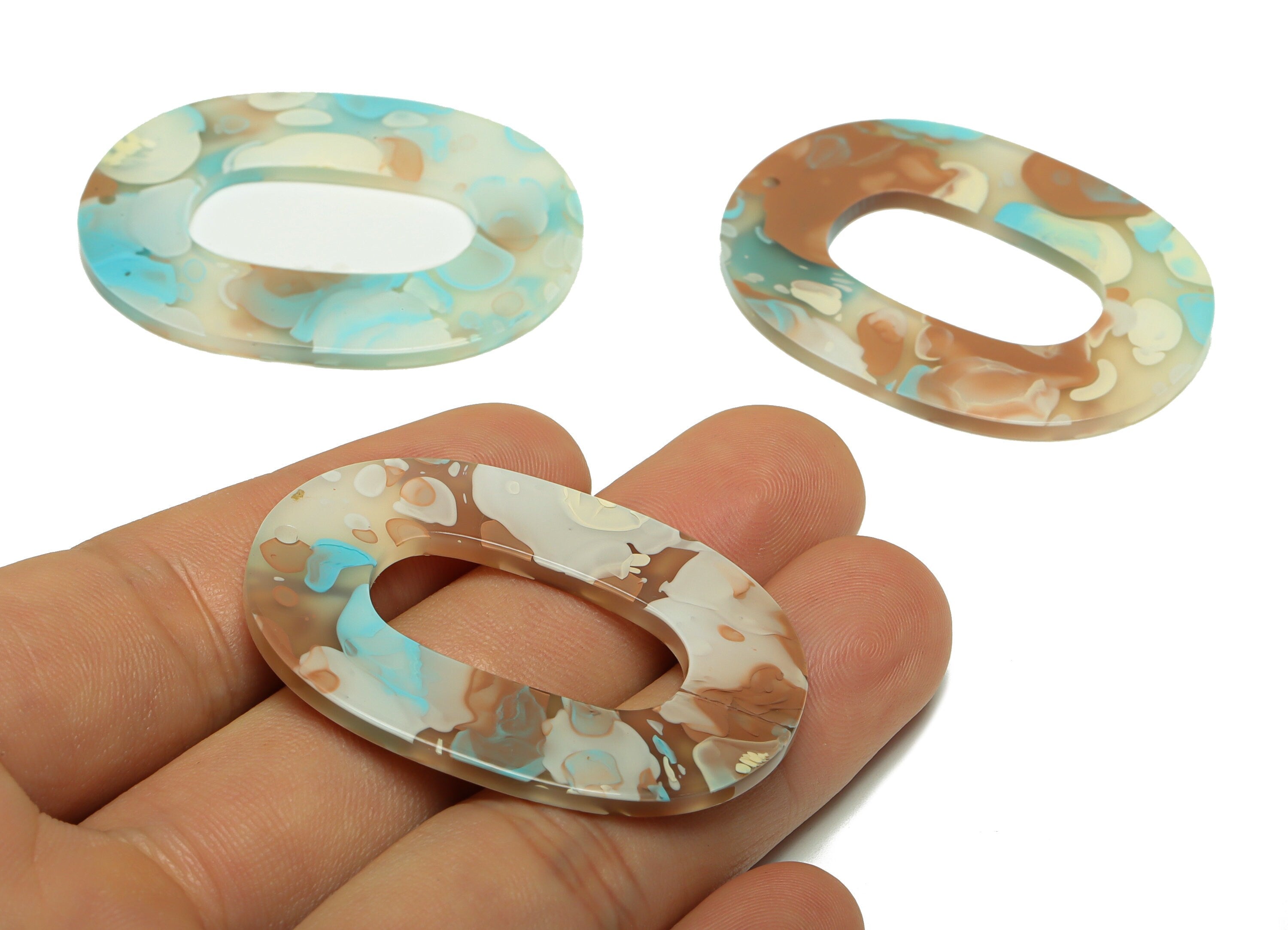 Acetate Oval Charms - Oval Earrings and Pendant - Geometry Marbling Pattern Oval Earring Charm - Color Code:A585 - 47x34x2mm - AC2618-A585 - DOMEDBAZAAR