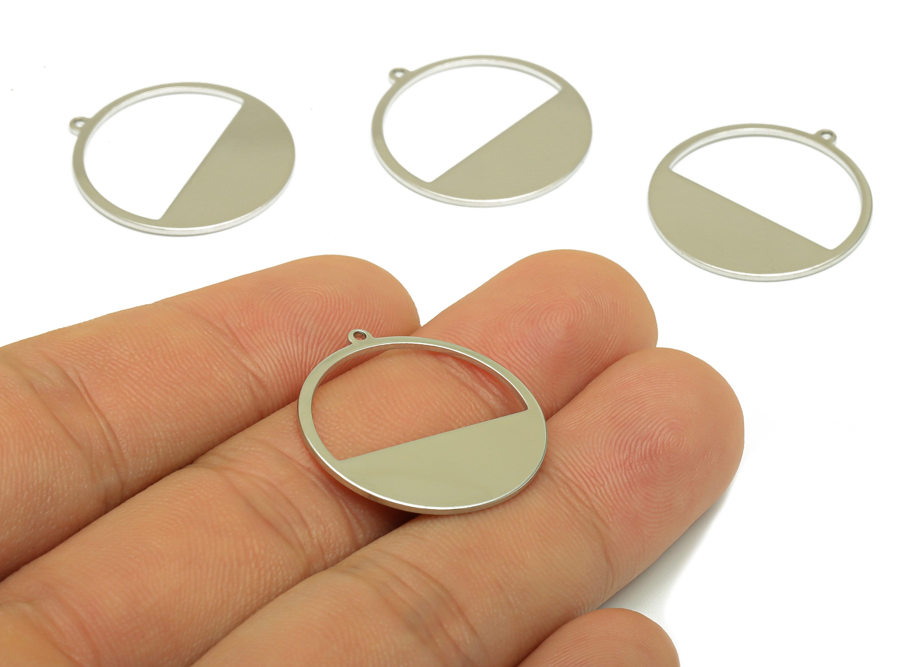 Brass Circle Charms - Brass Round Earring Charm - Brass Circle Pendant - 18K Real White Gold - 25.54x23.99x0.87mm - RGP6718S - DOMEDBAZAAR