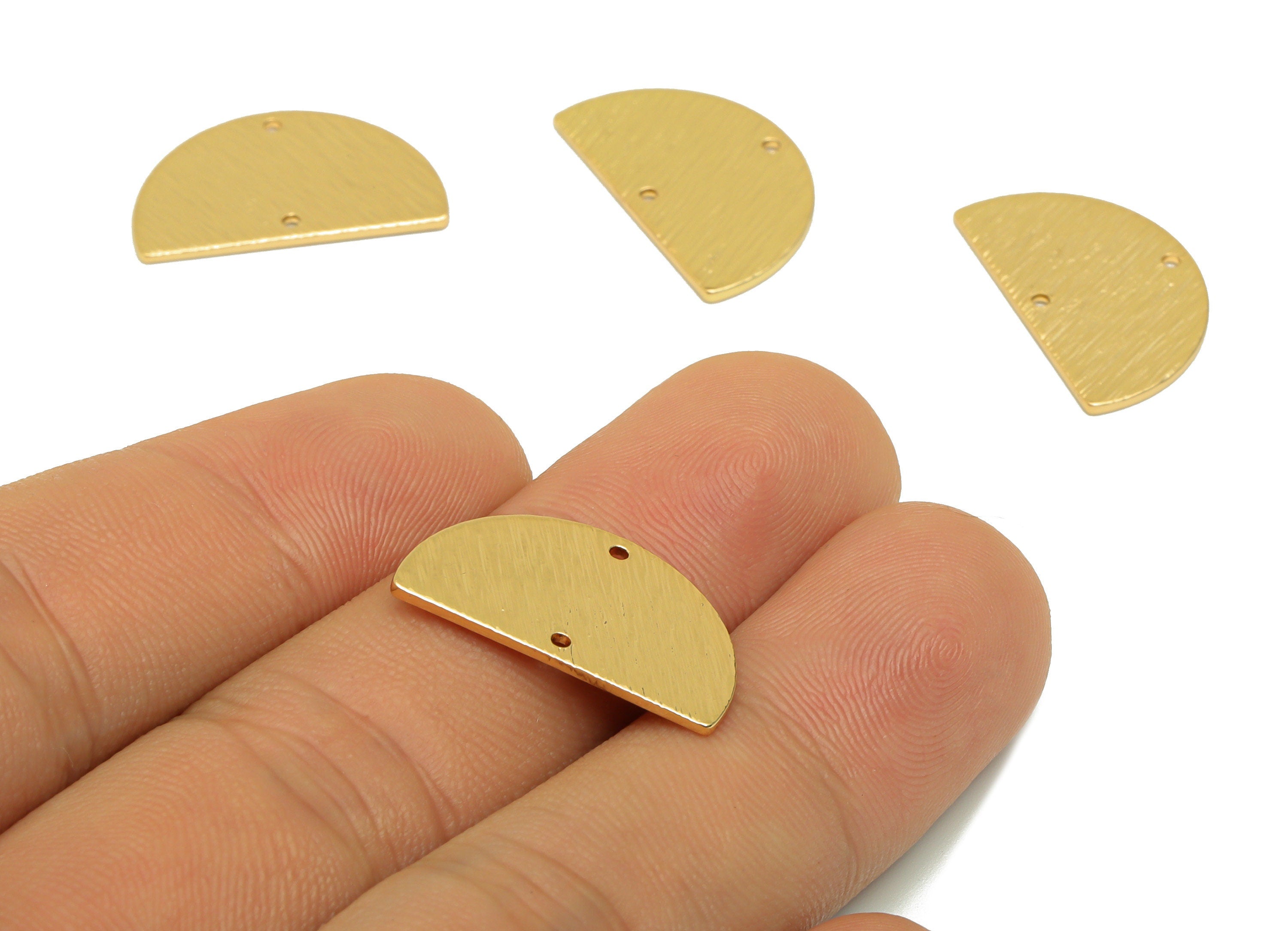 Brass Textured Connector - Textured Half Round Brass Pendant - Brass Connectors With 2 Holes - KC Gold Tone Plated - 21x13x0.85mm - PP2008G - DOMEDBAZAAR