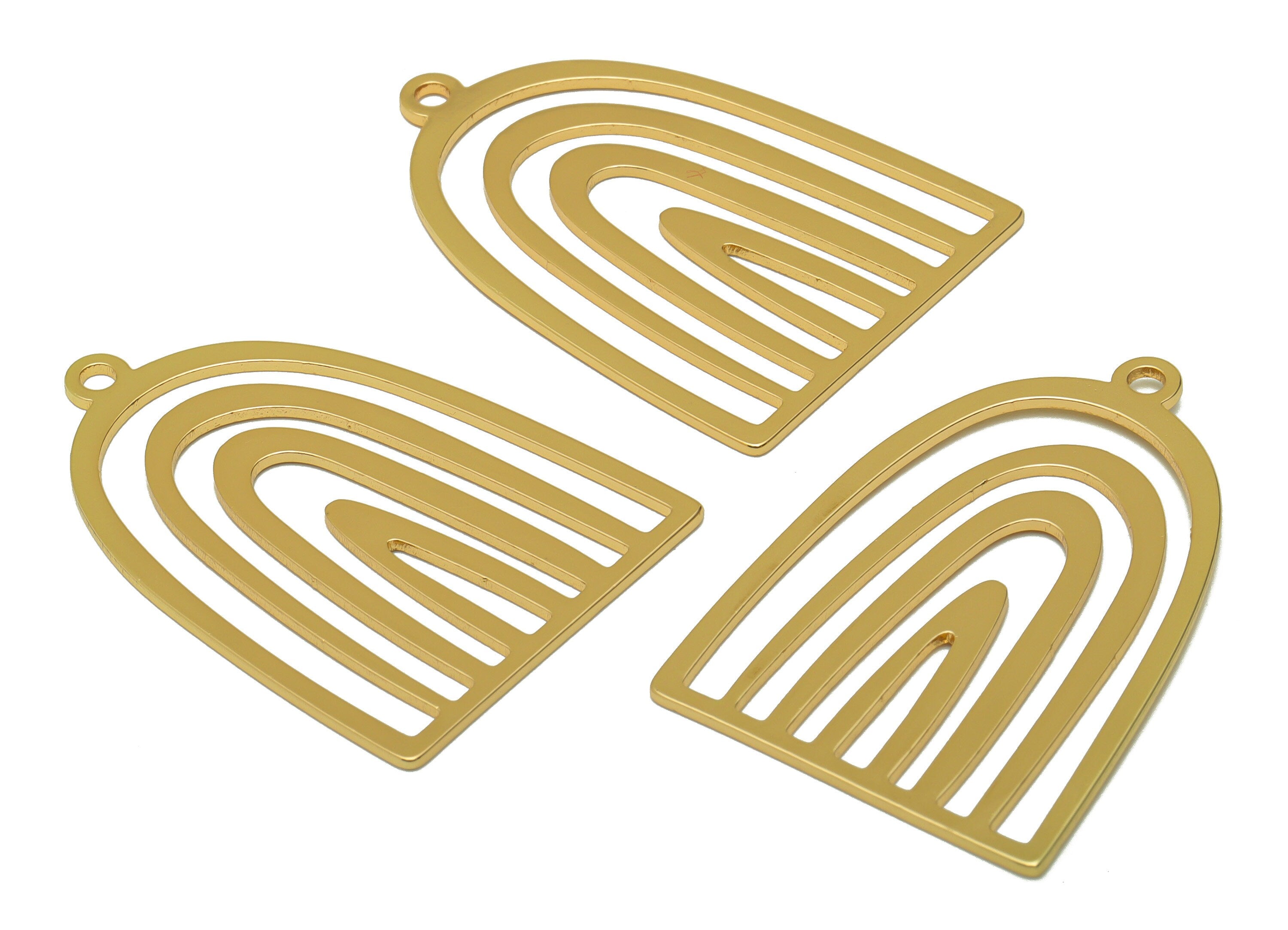 Brass Domed Charm - Brass Domed Earring Charm - Brass Domed Pendant -For Necklace - 18K Real Gold Plating - 35.96x24.85x0.89mm - RGP6717 - DOMEDBAZAAR