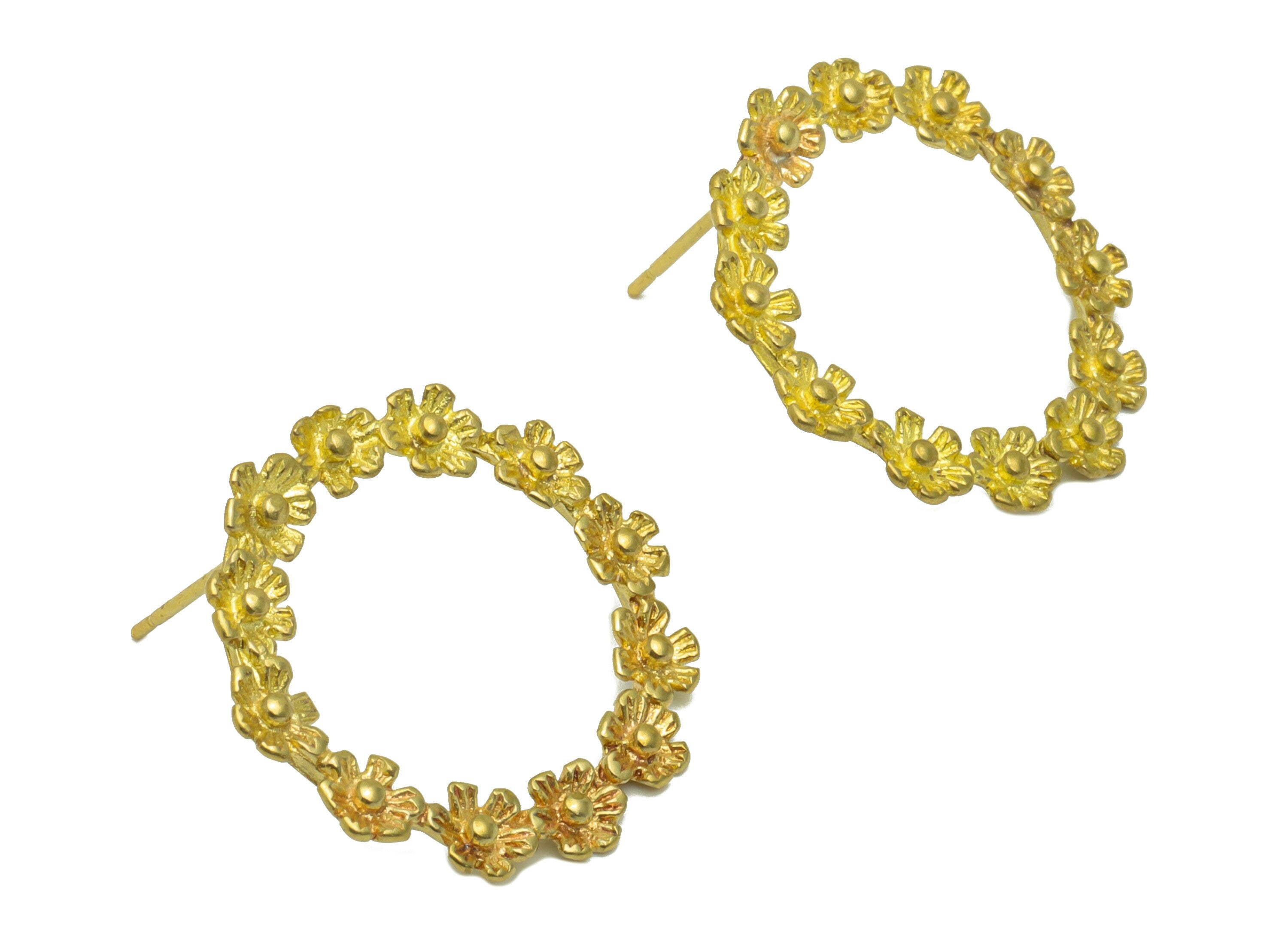 Brass Flower Earring Stud - Brass Wreath Earring Post - Botanical Earring Post -Flower Hoop Earring -Flower Ring -23x23x2mm- PP8619 - DOMEDBAZAAR
