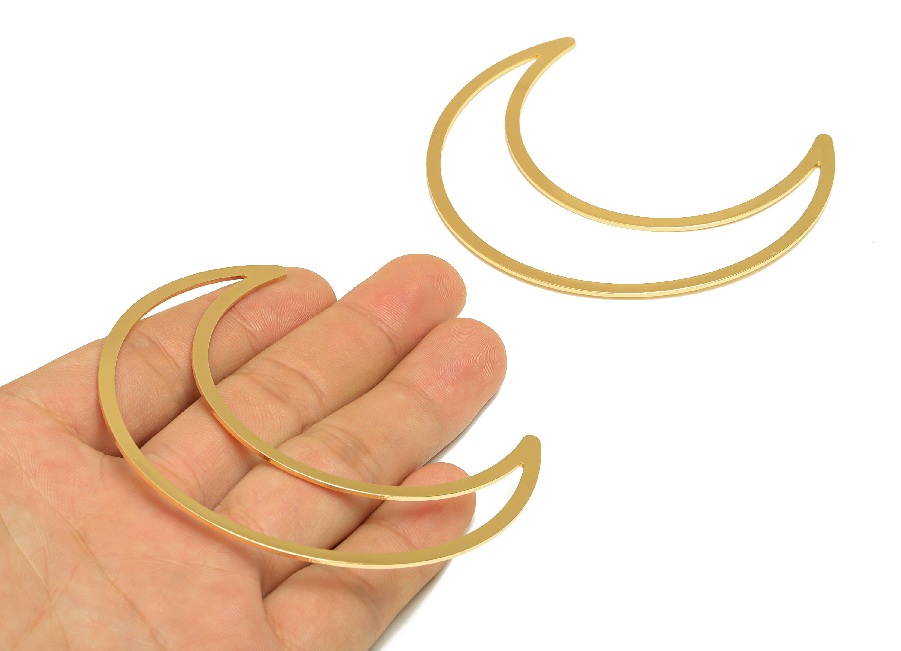 Brass Crescent Charm - Crescent Earring Charm - Brass Moon Pendant -18K Real Gold Plated - 80.13x60x0.98mm - RGP6733 - DOMEDBAZAAR