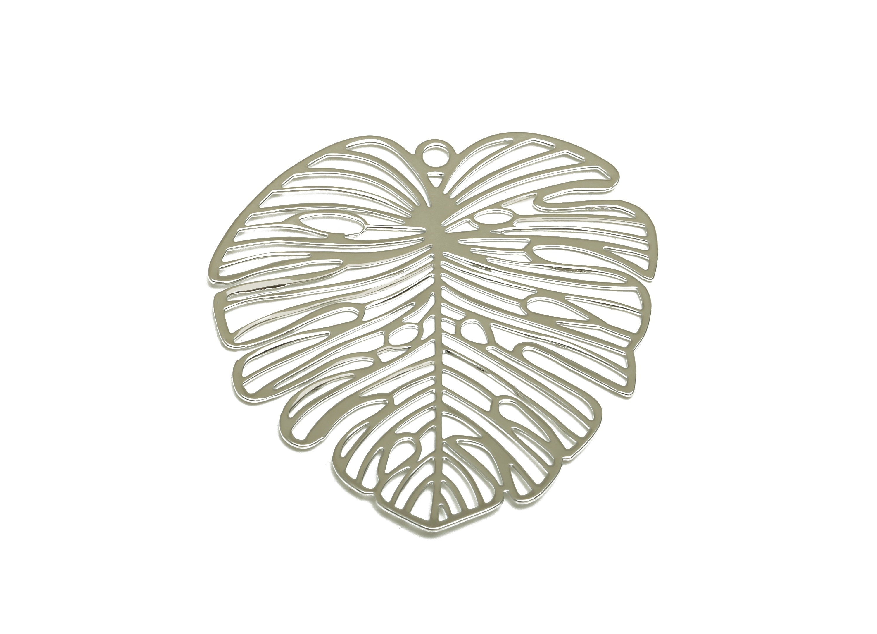 Brass Monstera Charms - Brass Monstera Earrings and Pendants - Earring Findings - Silver Tone Plating - 49x44.44x0.45mm - PP2040S - DOMEDBAZAAR