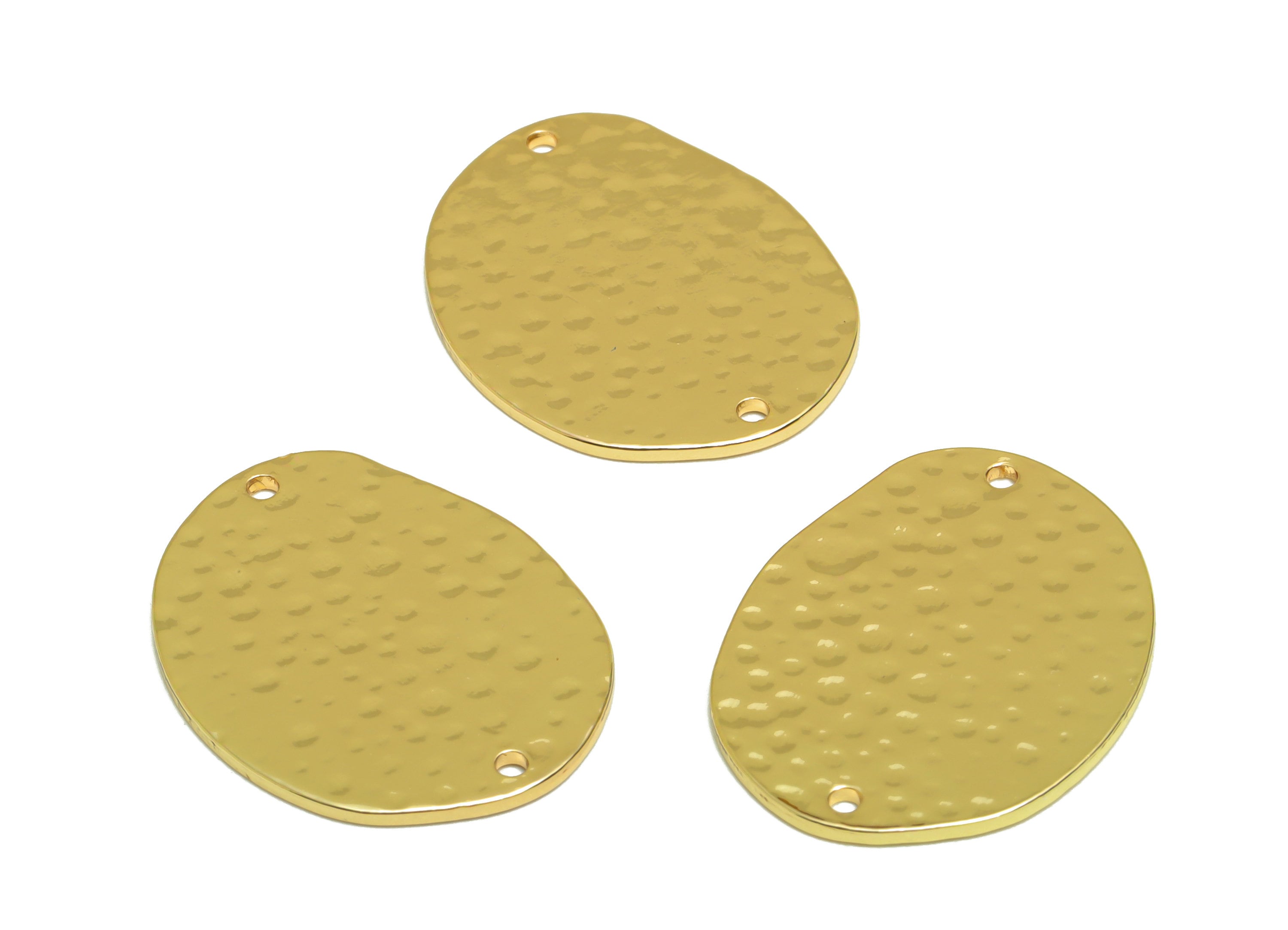 Brass Hammered Oval Connector - Brass Oval Earring Charms - Gold Tone Plated Brass - Jewelry Supplies - 24.96x19.17x1.02mm - PP4704G - DOMEDBAZAAR
