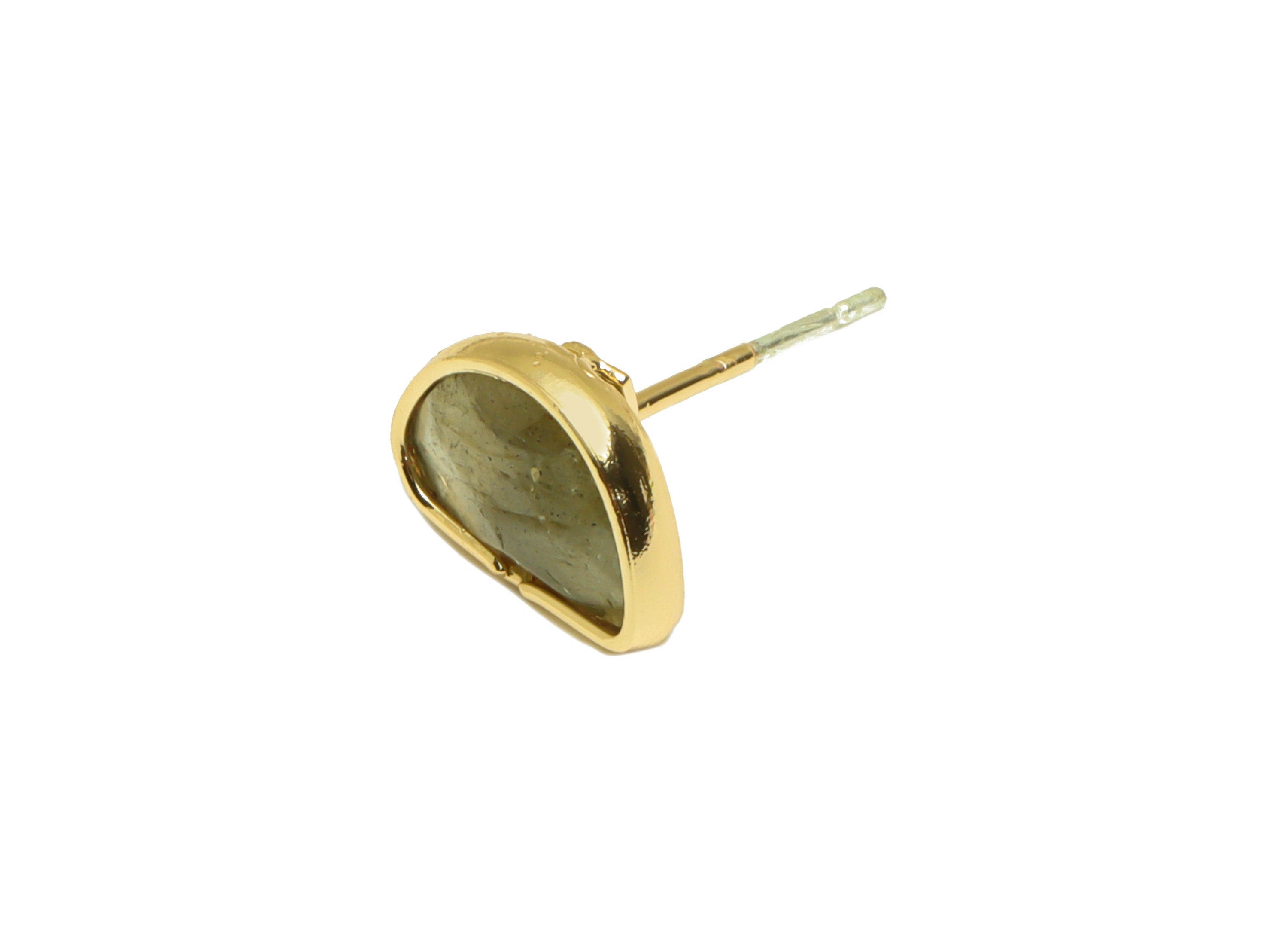 Gray Labradorite Stud Earrings - Gold Tone Plated Natural Stone Brass Post Earrings - Gold Tone Plated Brass -10.9x 7.92 x 5.23mm- NS1908 - DOMEDBAZAAR