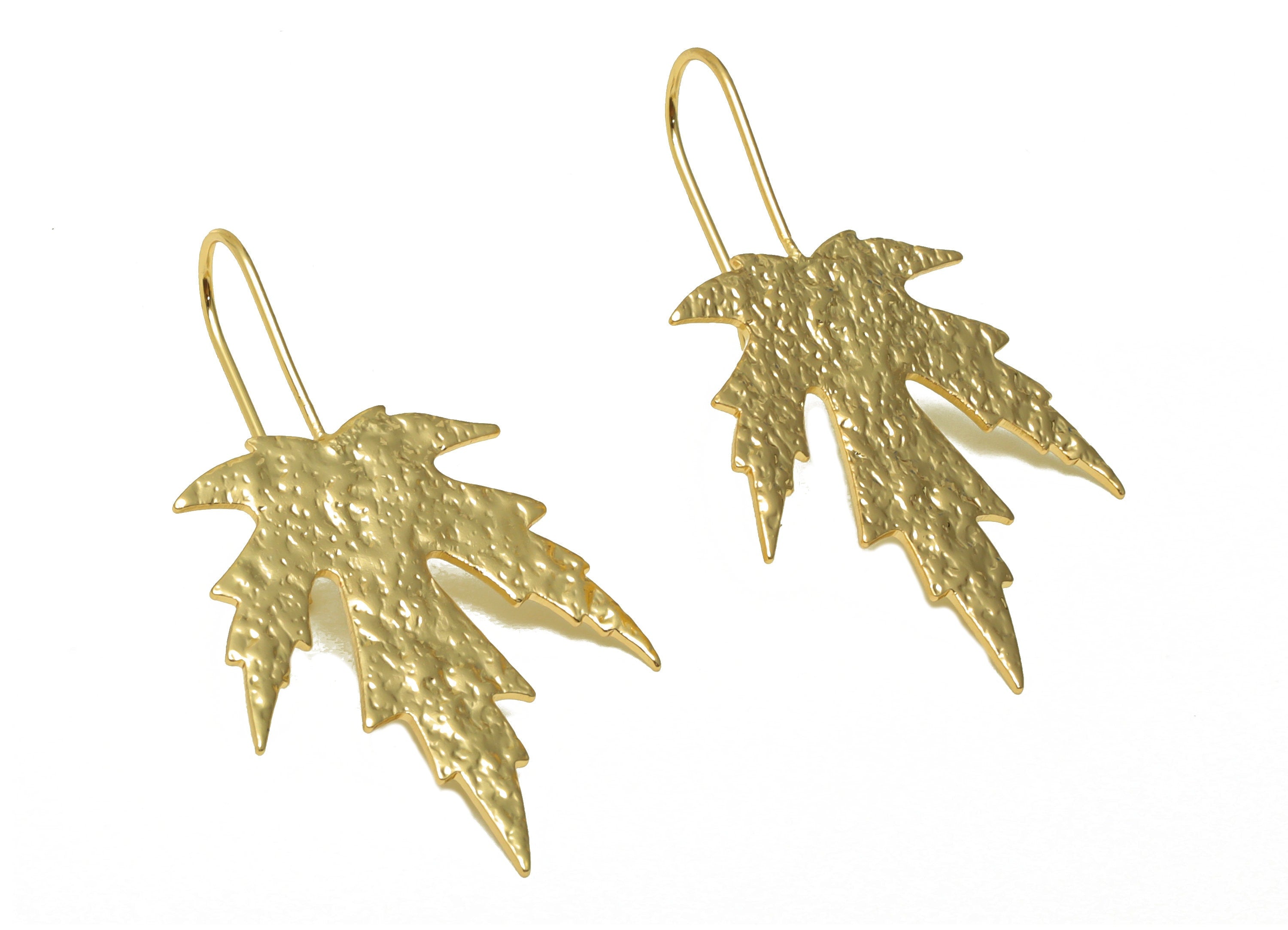 Brass Maple Earring Wire - Hammered Leaf Earring Hook - Brass Botanical Ear Hooks - 18K Real Gold Plated - 36.75x21x0.8mm- RGP6725 - DOMEDBAZAAR