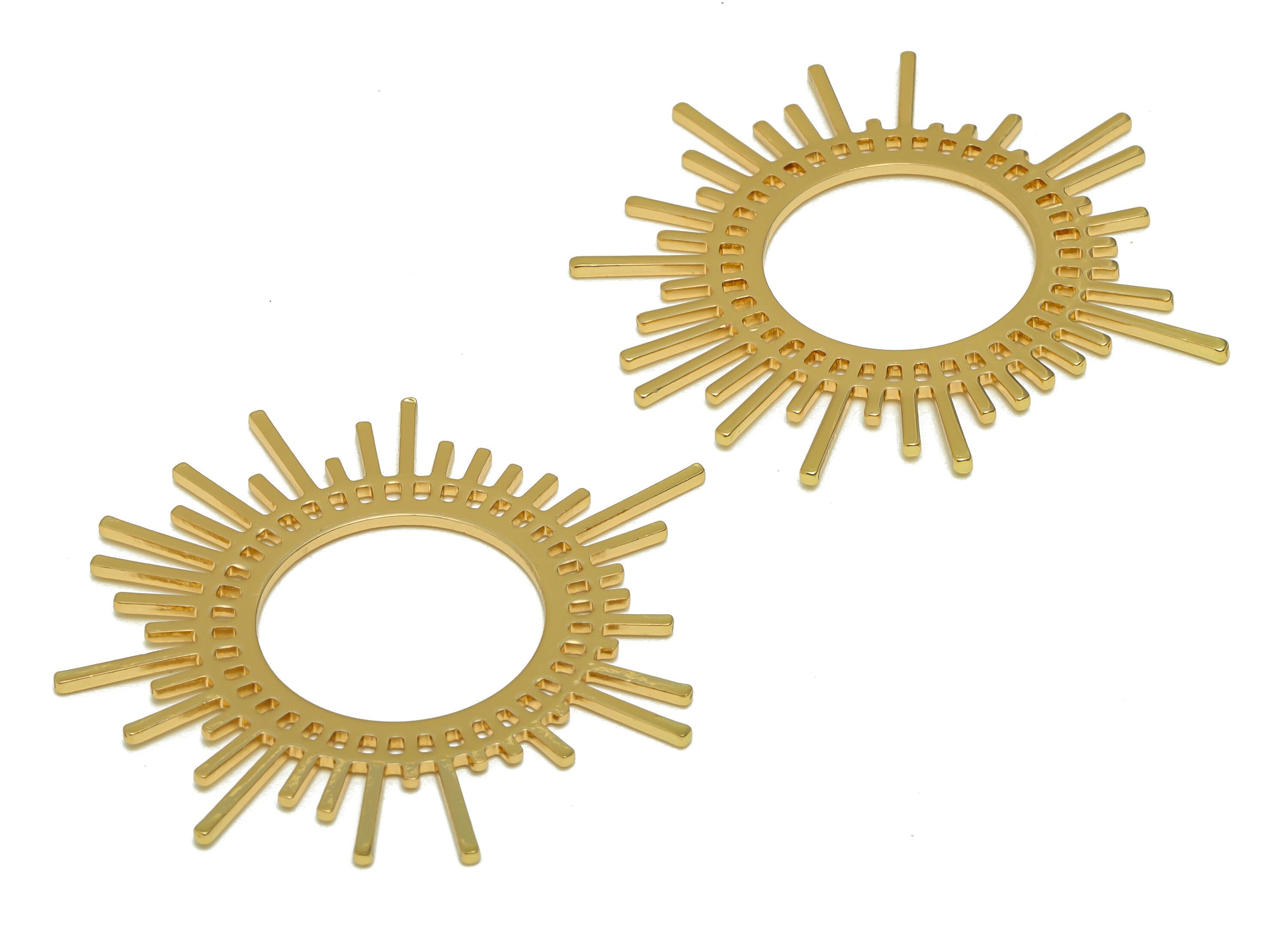 Brass Sun Earring Charms - Brass Sunshine Rising Sun Pendant - Earring Findings - 18K Real Gold Plated - 45.7x42.71x1.07mm - RGP6721 - DOMEDBAZAAR