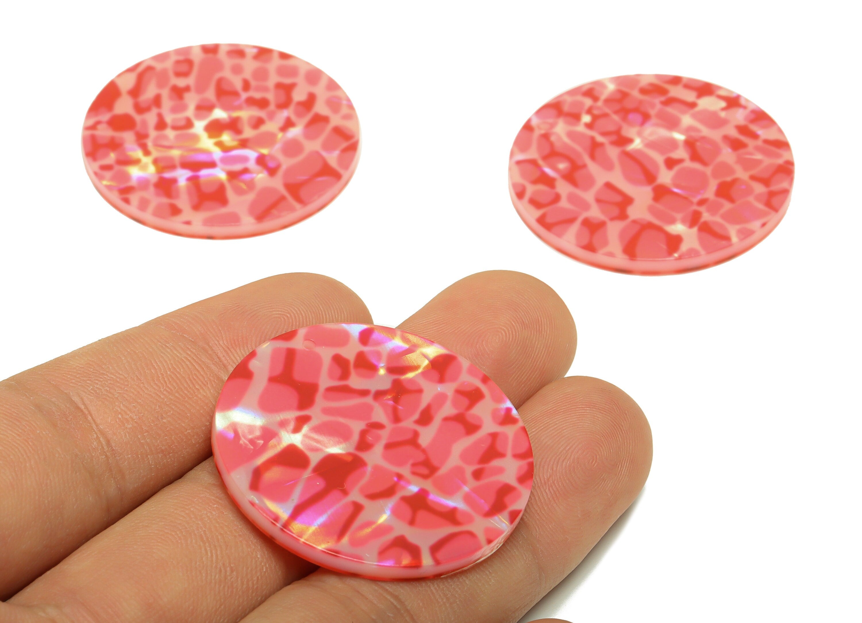 Acrylic Round Charms - Circle Earrings and Pendant - Pink Leopard Print Charm- Jewelry Supplies - Color Code:A987- 35x35x3mm -AC2621-A987 - DOMEDBAZAAR